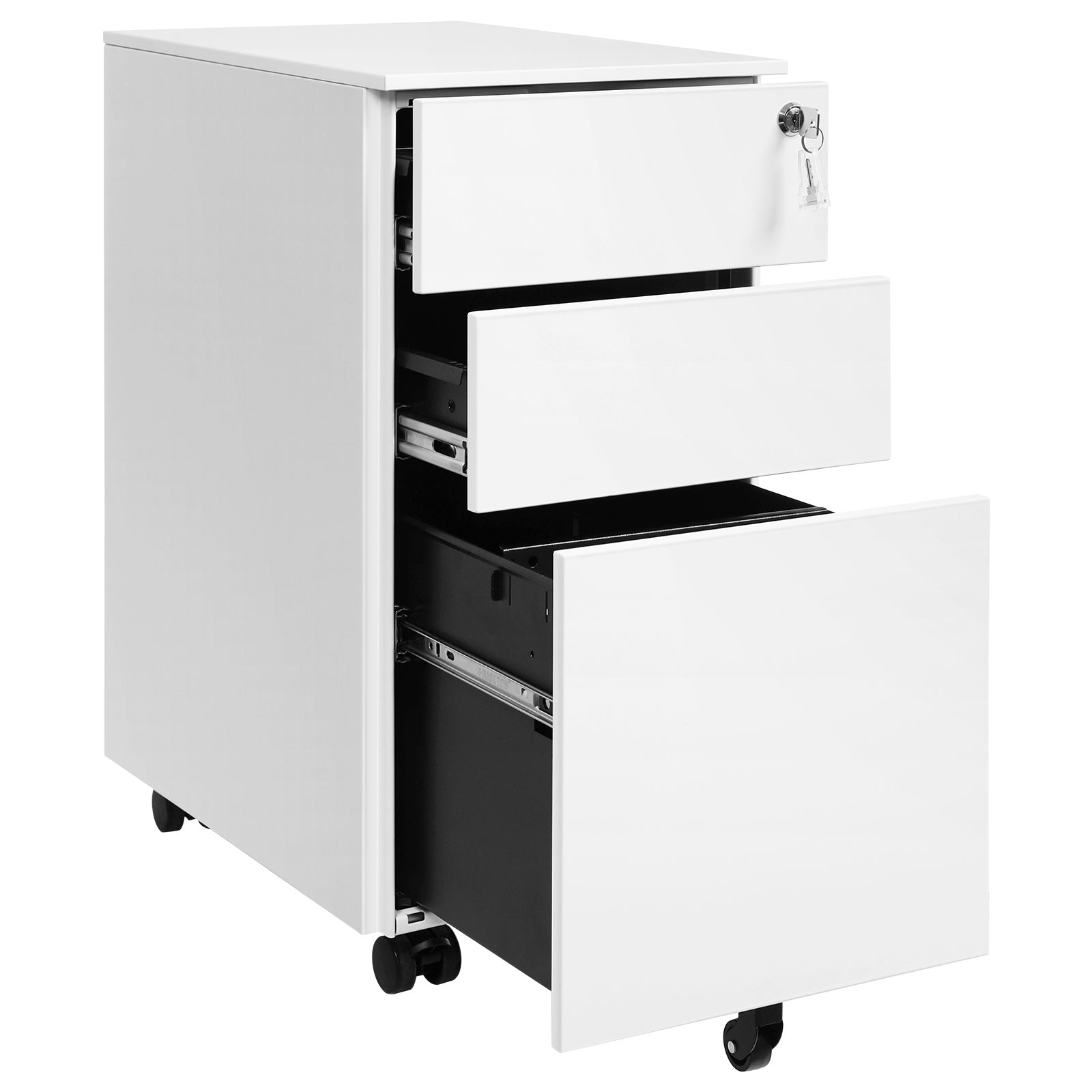 Mobile File Cabinet - Metal - White - Lockable with Wheels