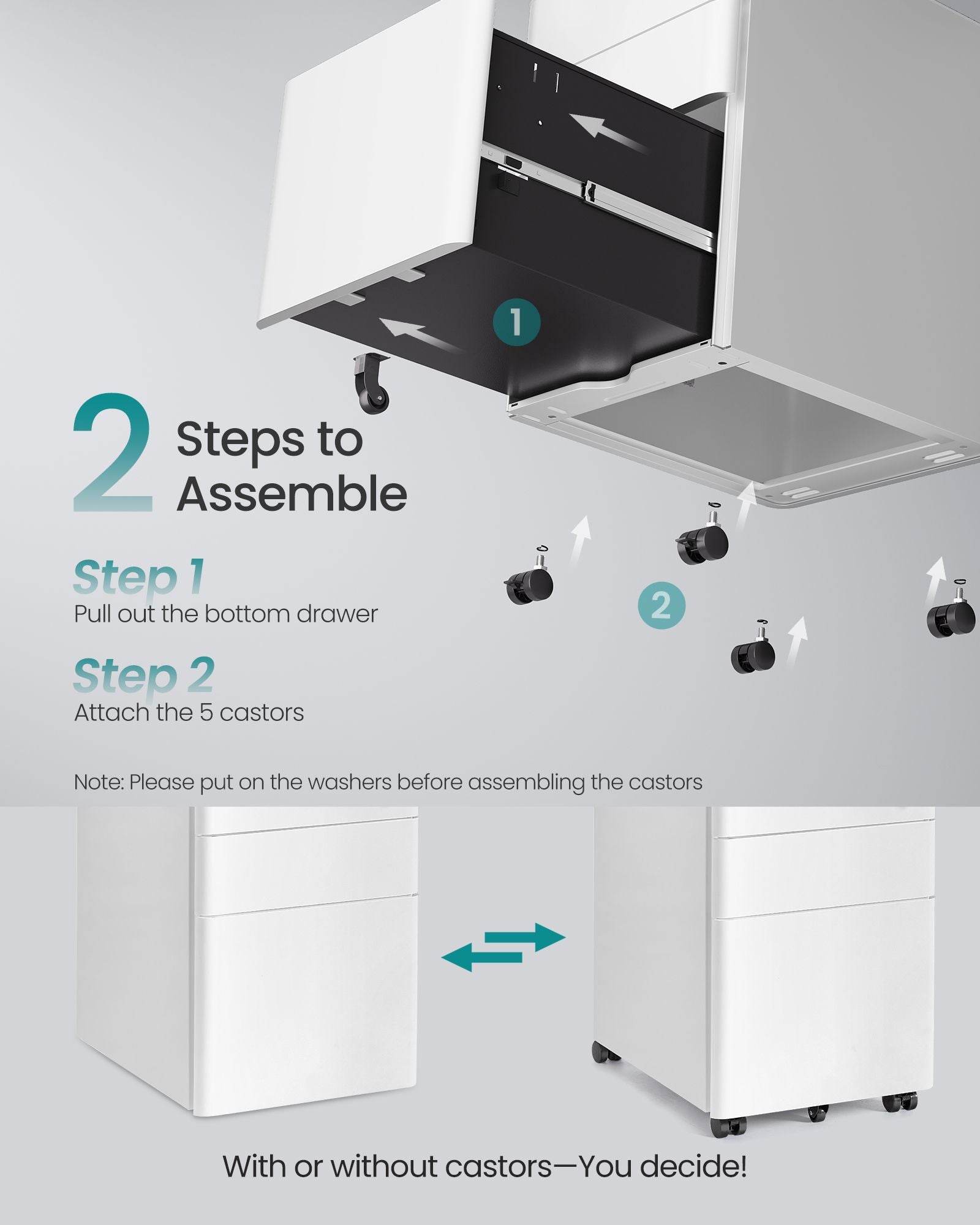 Filing Cabinet - Lockable with Drawers - Matte White - 39 x 50 x 59 cm