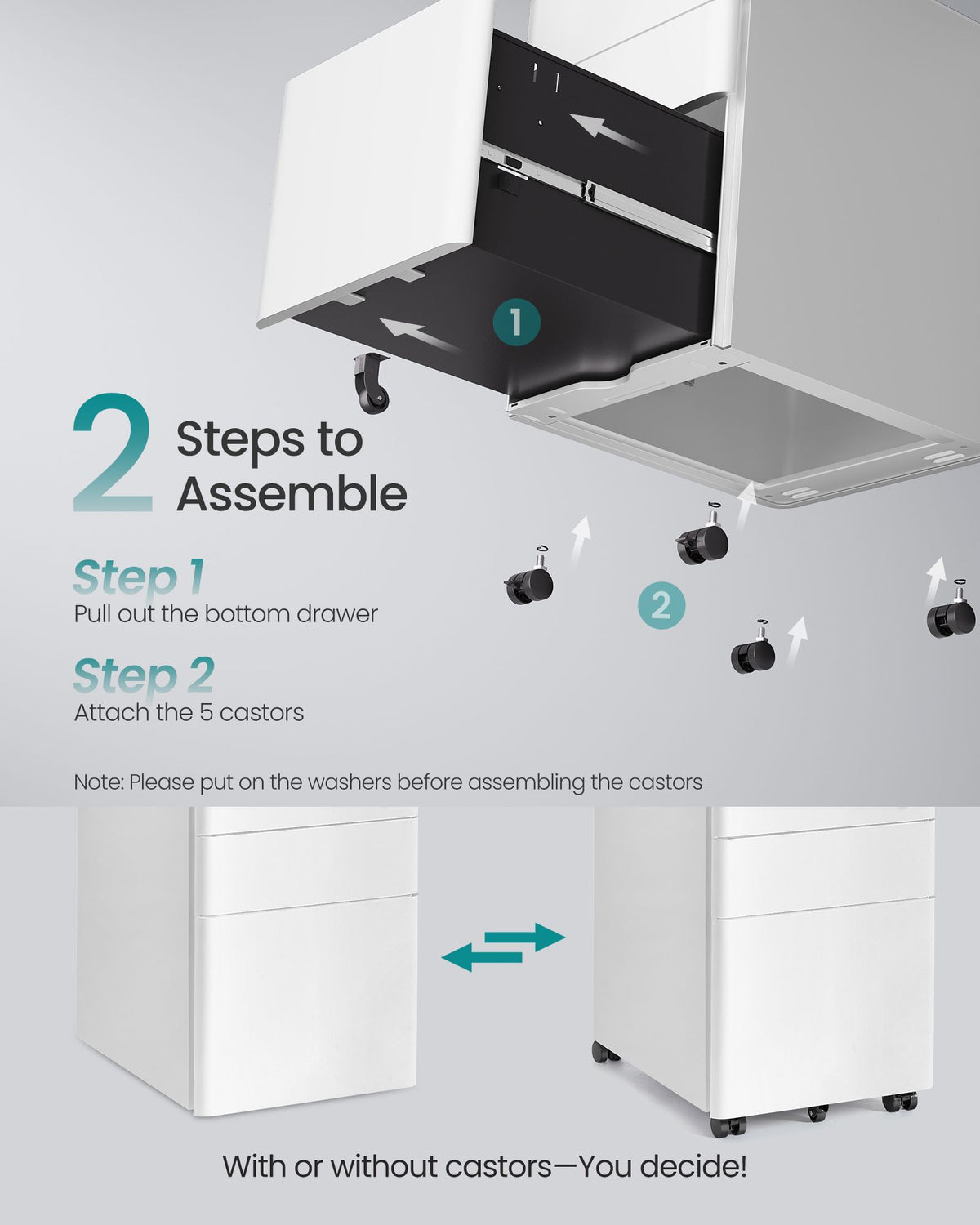 Filing Cabinet - Lockable with Drawers - Matte White - 39 x 50 x 59 cm