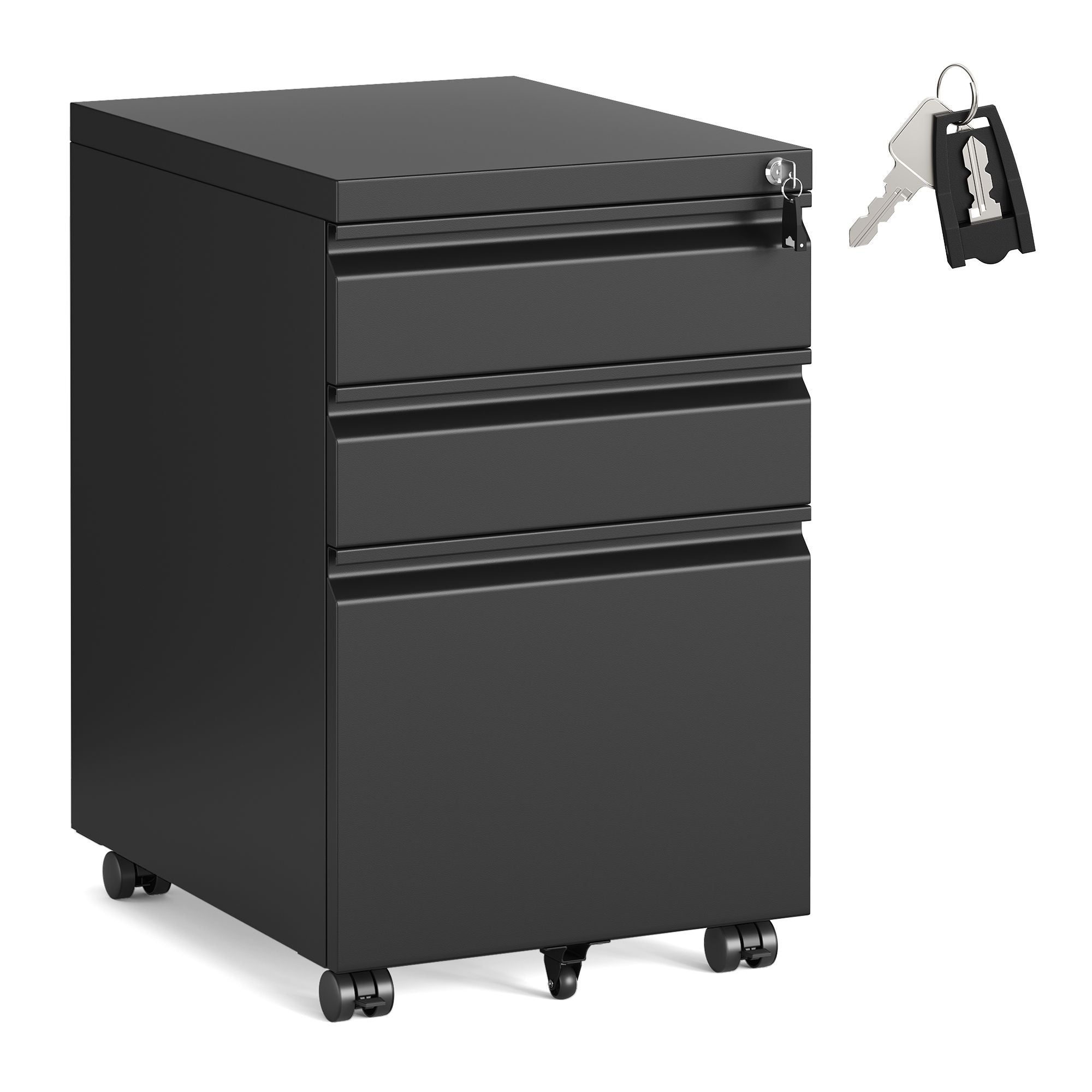 Filing Cabinet - Lockable with Drawers - Matte Black - 39 x 50 x 62 cm