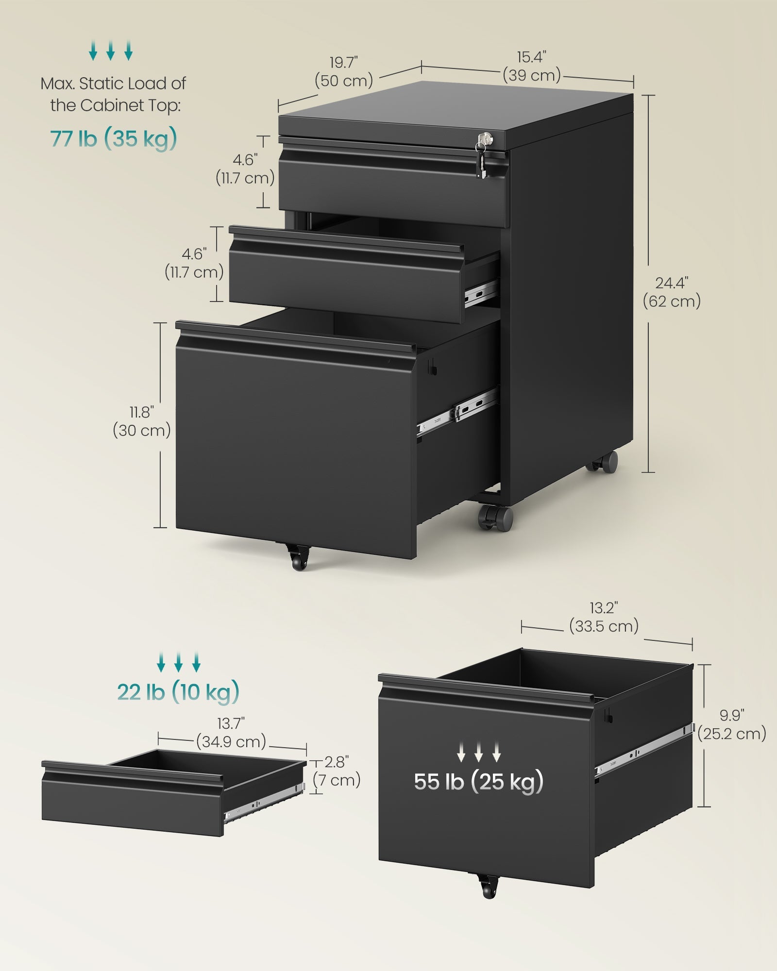 Filing Cabinet - Lockable with Drawers