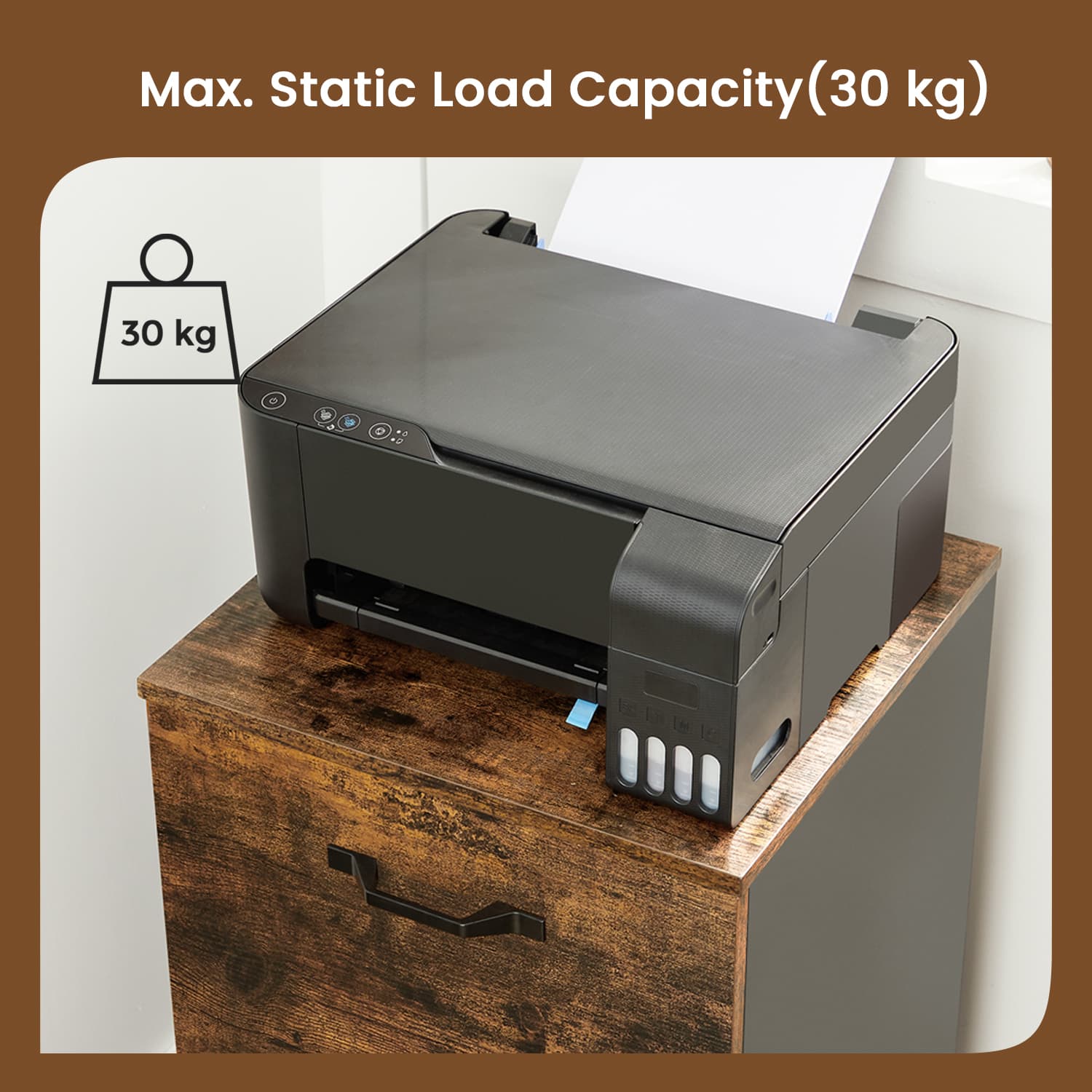 Mobile File Cabinet - Rolling with 2 Drawers - Wood - Rustic Brown and Black