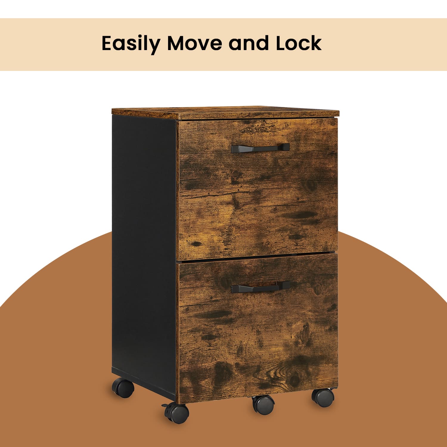 Mobile File Cabinet - Rolling with 2 Drawers - Wood - Rustic Brown and Black