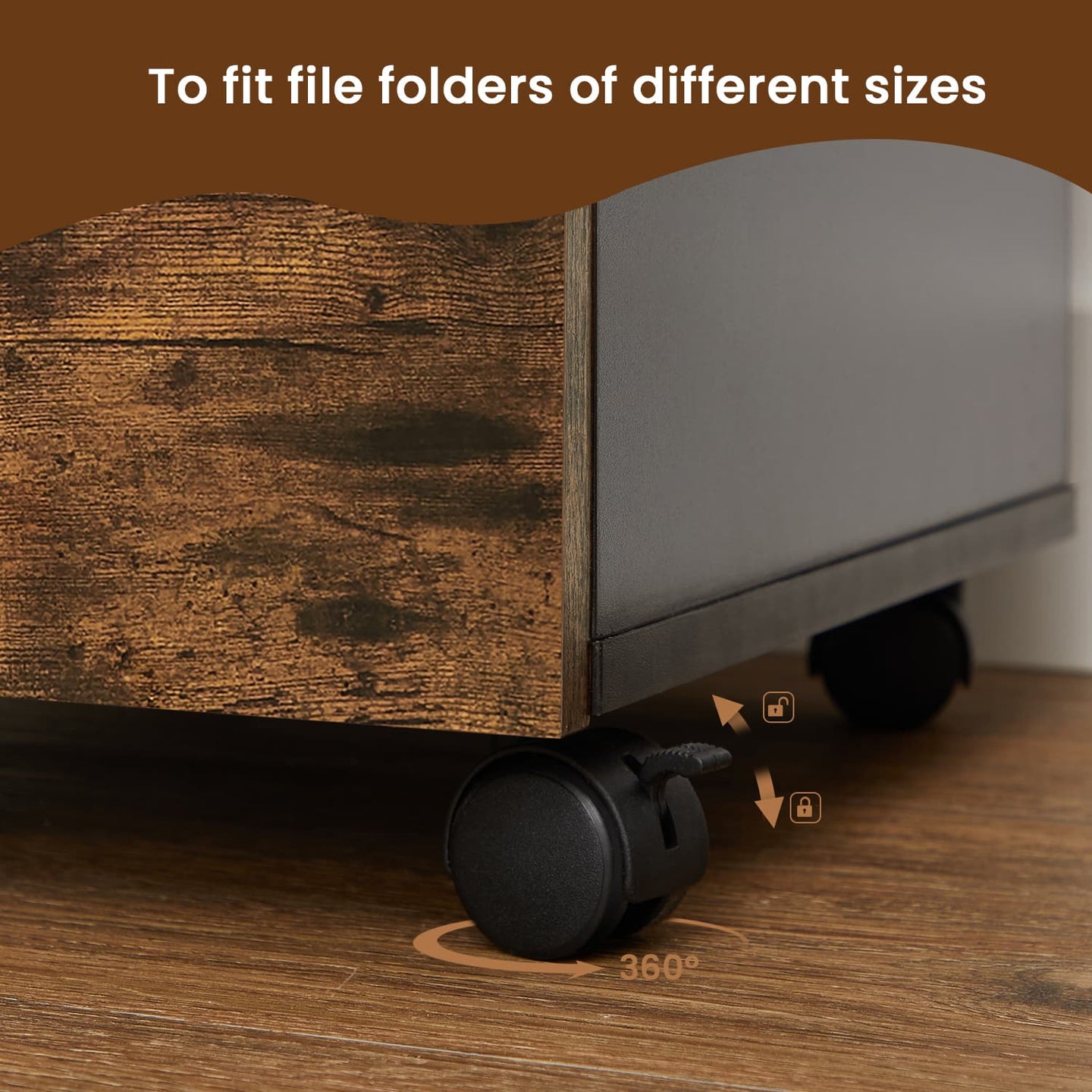 Mobile File Cabinet - Rolling with 2 Drawers - Wood - Rustic Brown and Black