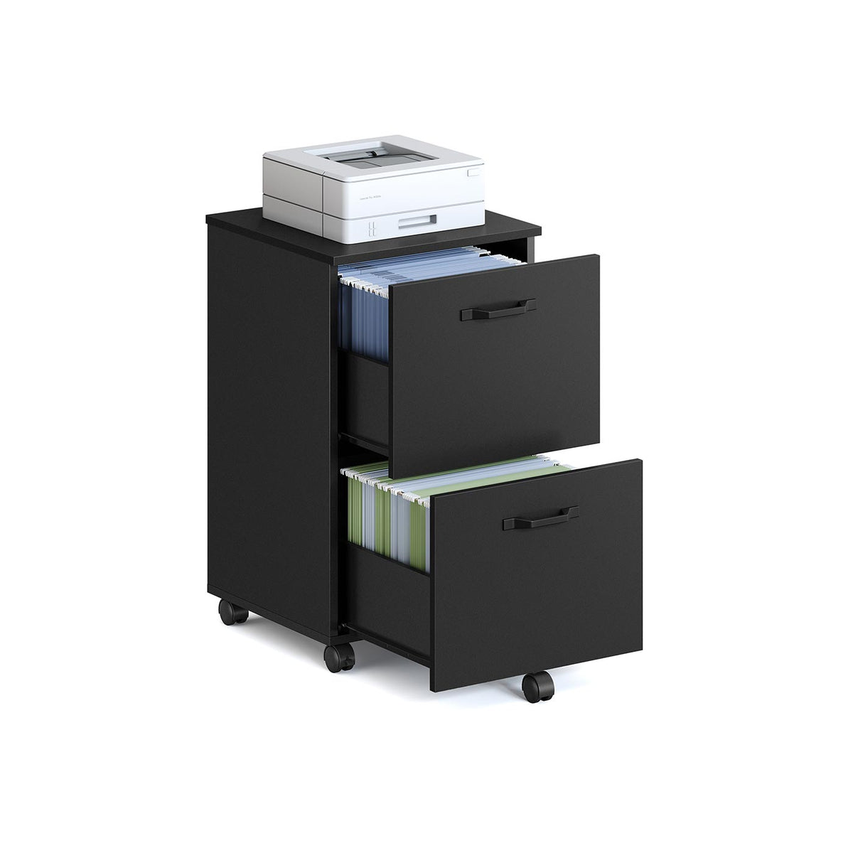 2-Drawer Filing Cabinet - Matte Black - Rolling Design for A4 and Letter-Size Files
