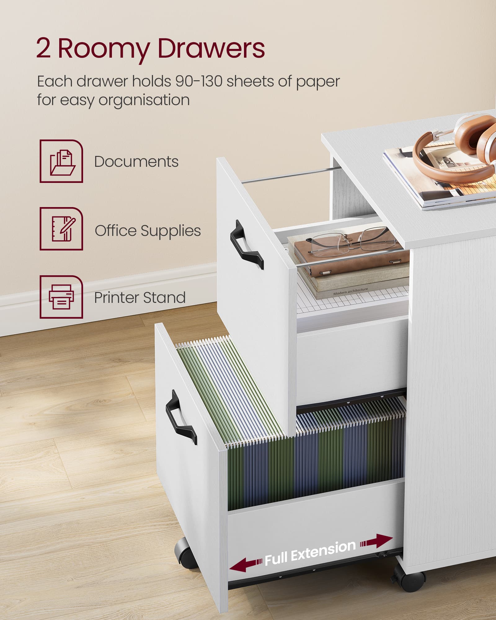 Mobile File Cabinet - Rolling with 2 Drawers - Wood - Rustic Brown and Black