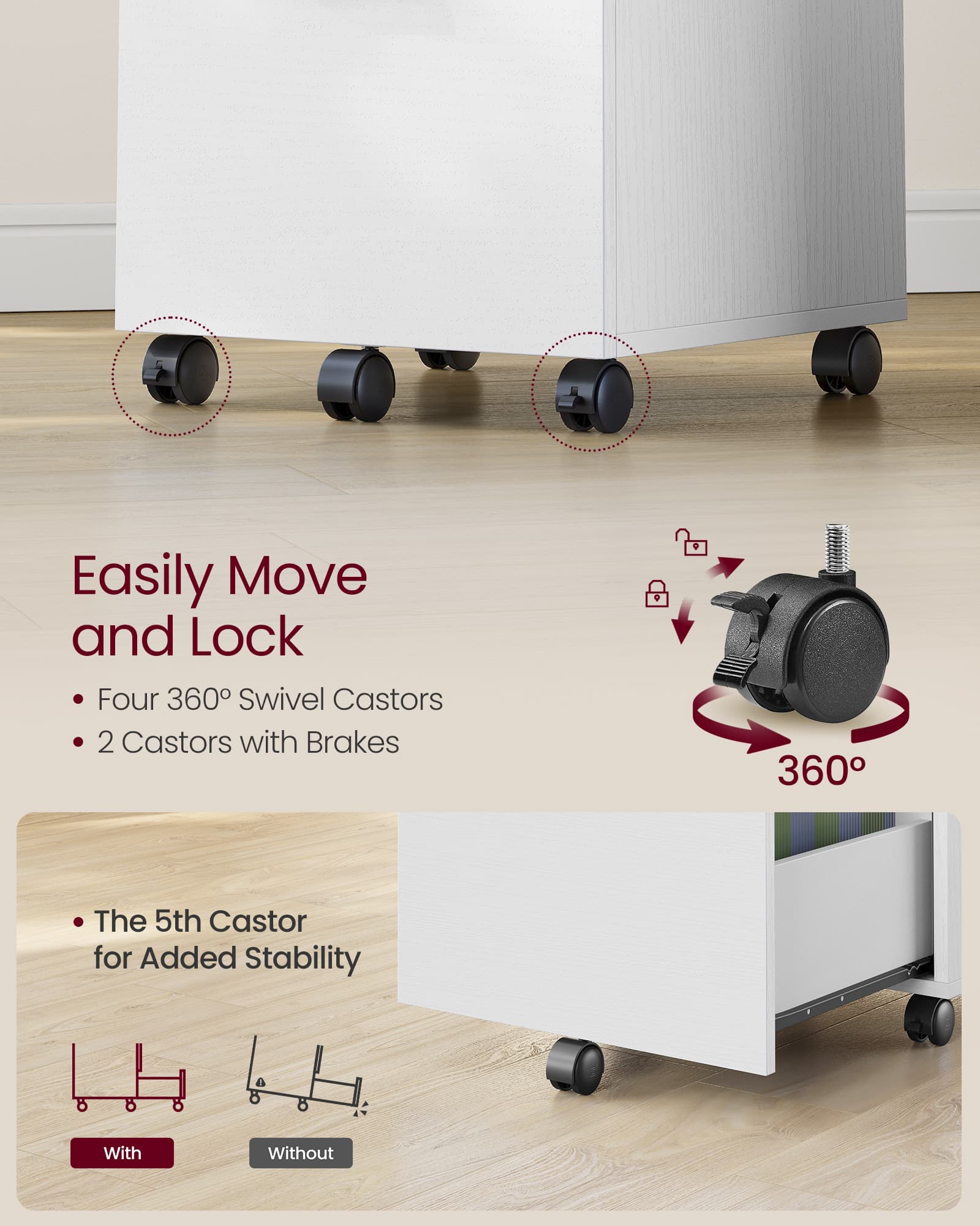 Mobile File Cabinet - Rolling with 2 Drawers - Wood - Rustic Brown and Black