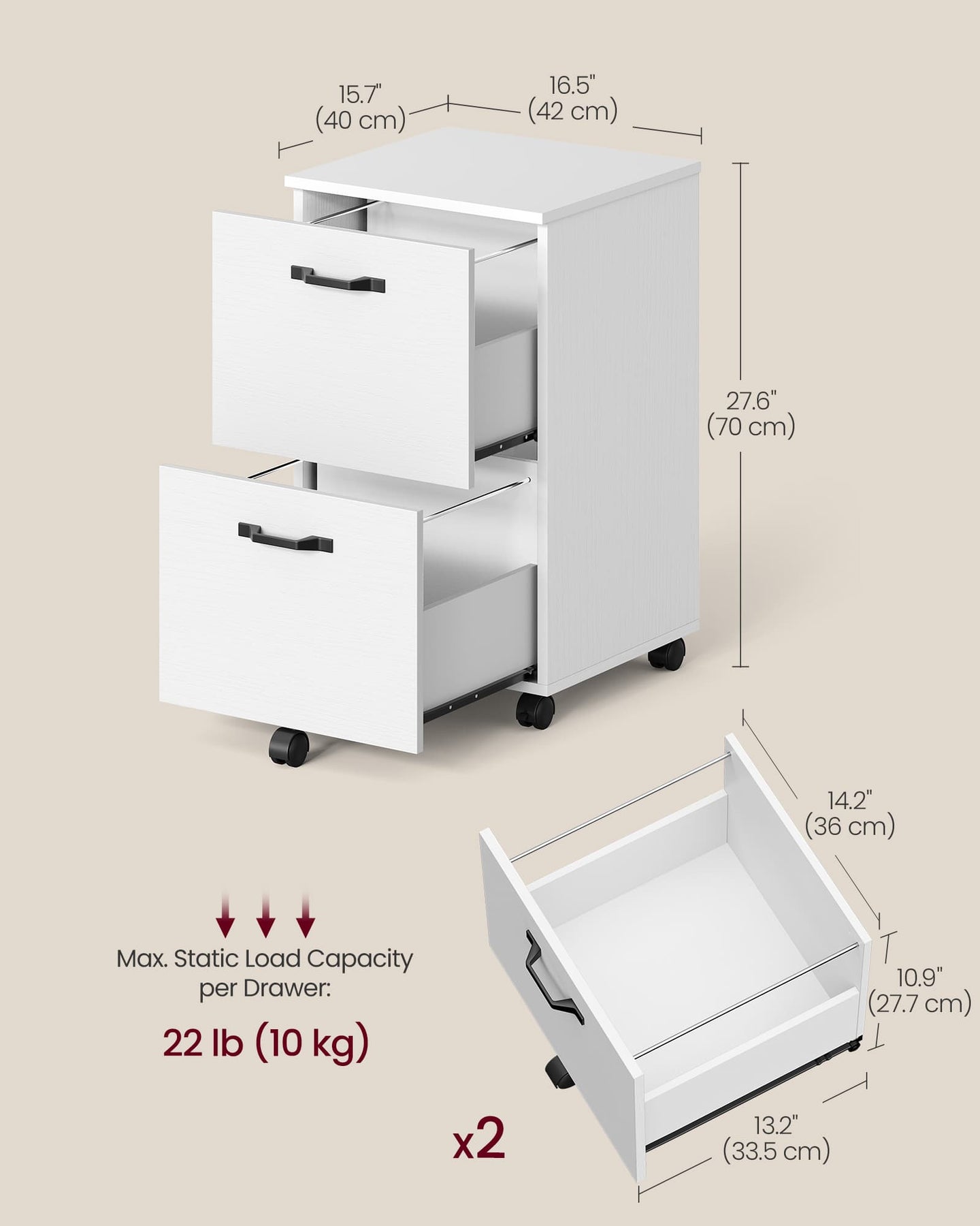 Mobile File Cabinet - Rolling with 2 Drawers - Wood - Rustic Brown and Black
