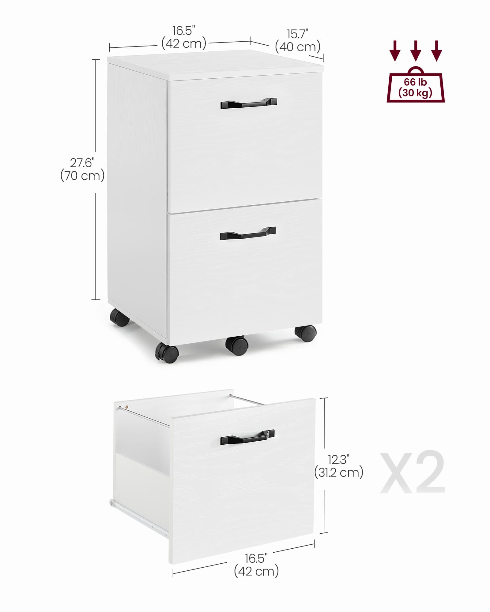 Mobile File Cabinet - Rolling with 2 Drawers - Wood - Rustic Brown and Black