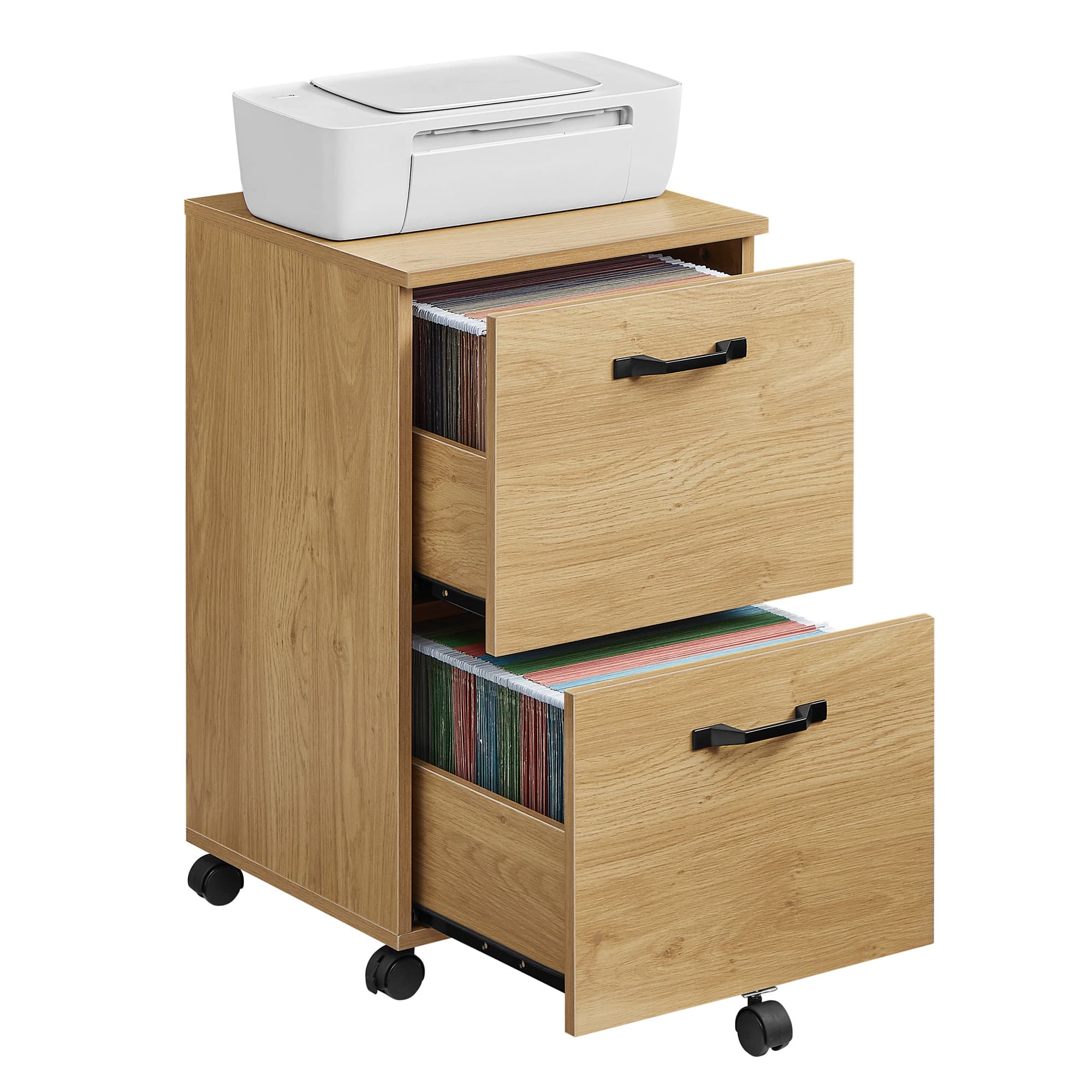 Mobile Filing Cabinet - 2 Drawers with Wheels - Metal - Straw Yellow