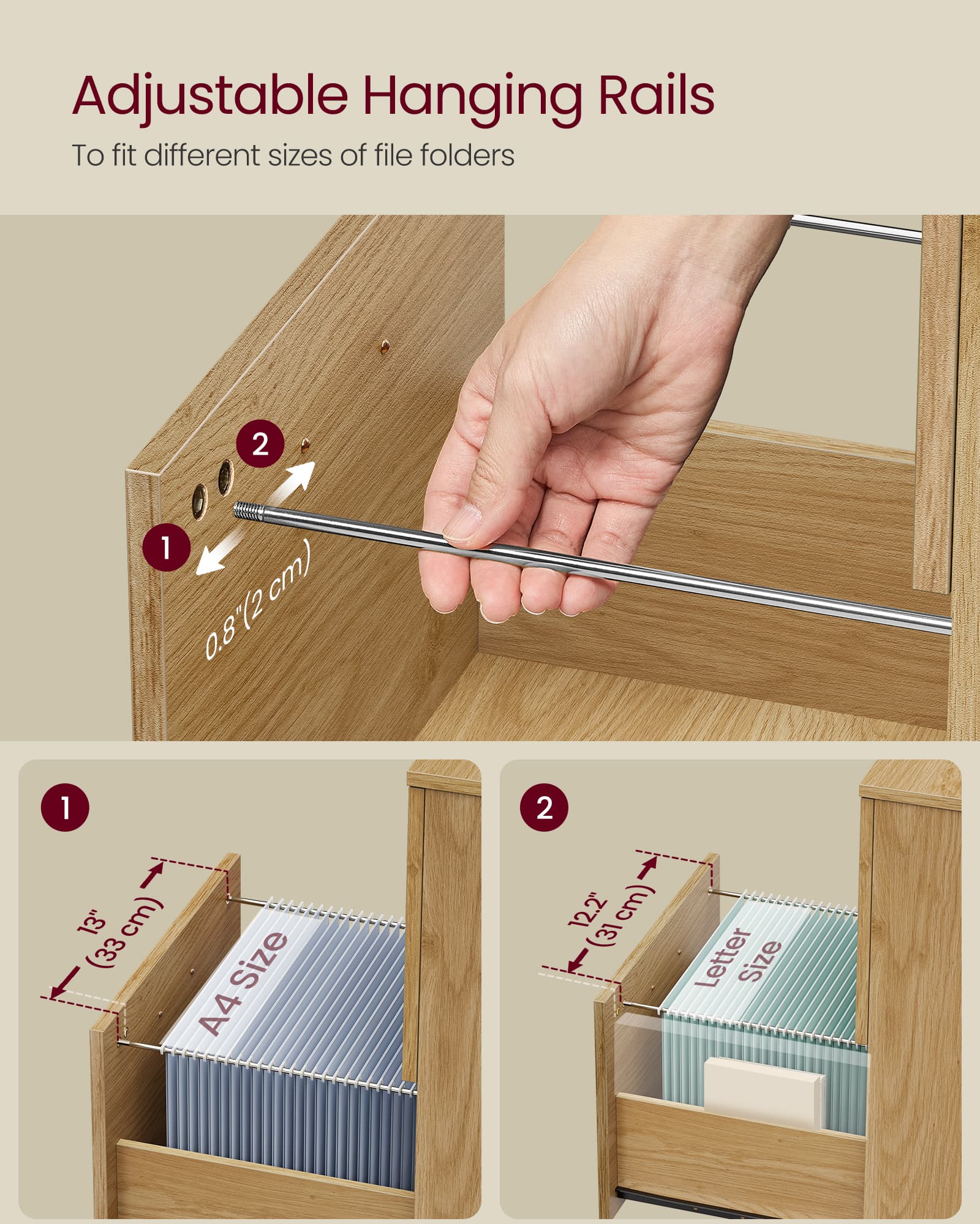Mobile Filing Cabinet - 2 Drawers with Wheels - Metal - Straw Yellow