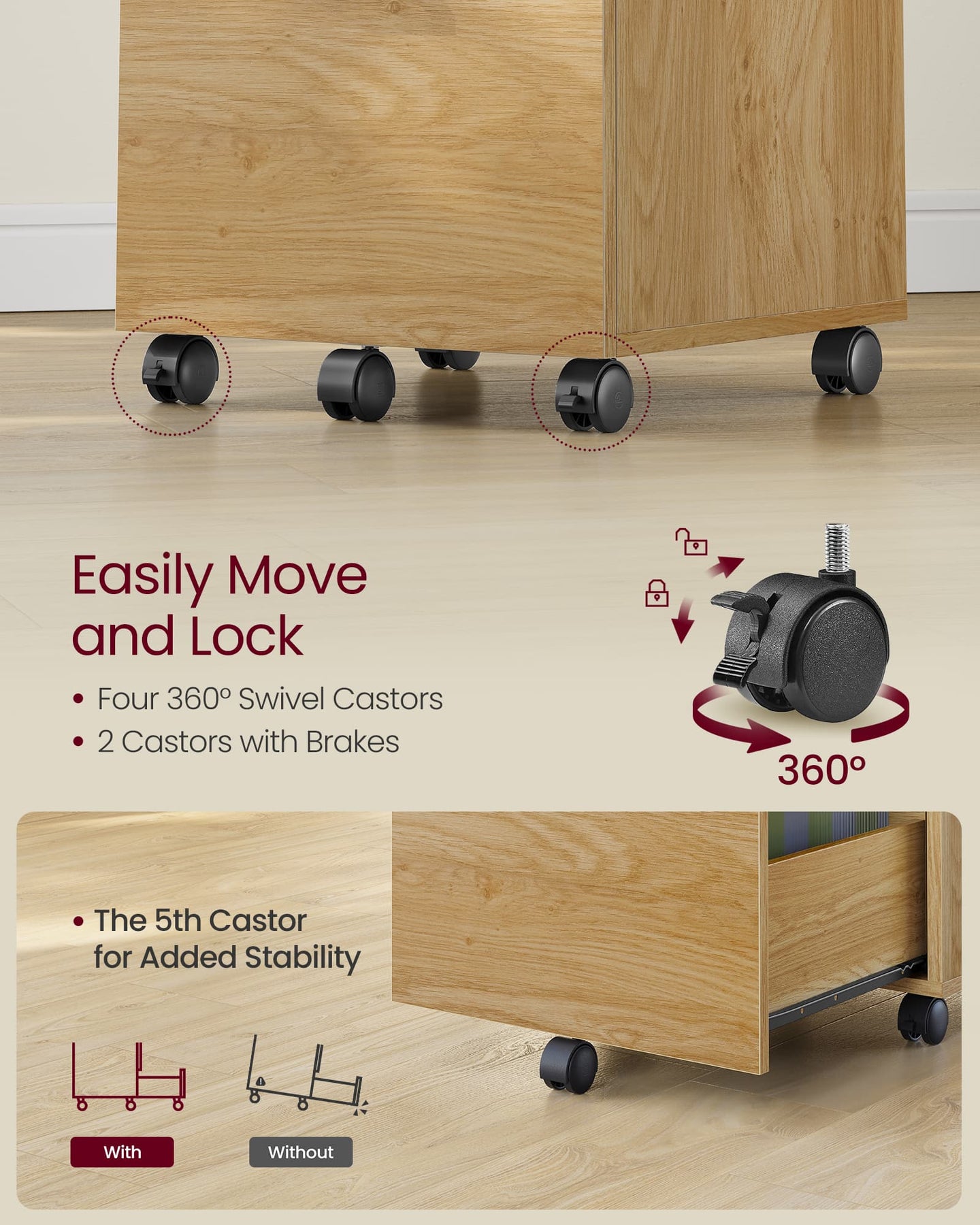 Mobile Filing Cabinet - 2 Drawers with Wheels - Metal - Straw Yellow