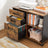 File Cabinet - Wood - Rustic Brown and Black - Mobile with Open Compartments and 3 Drawers
