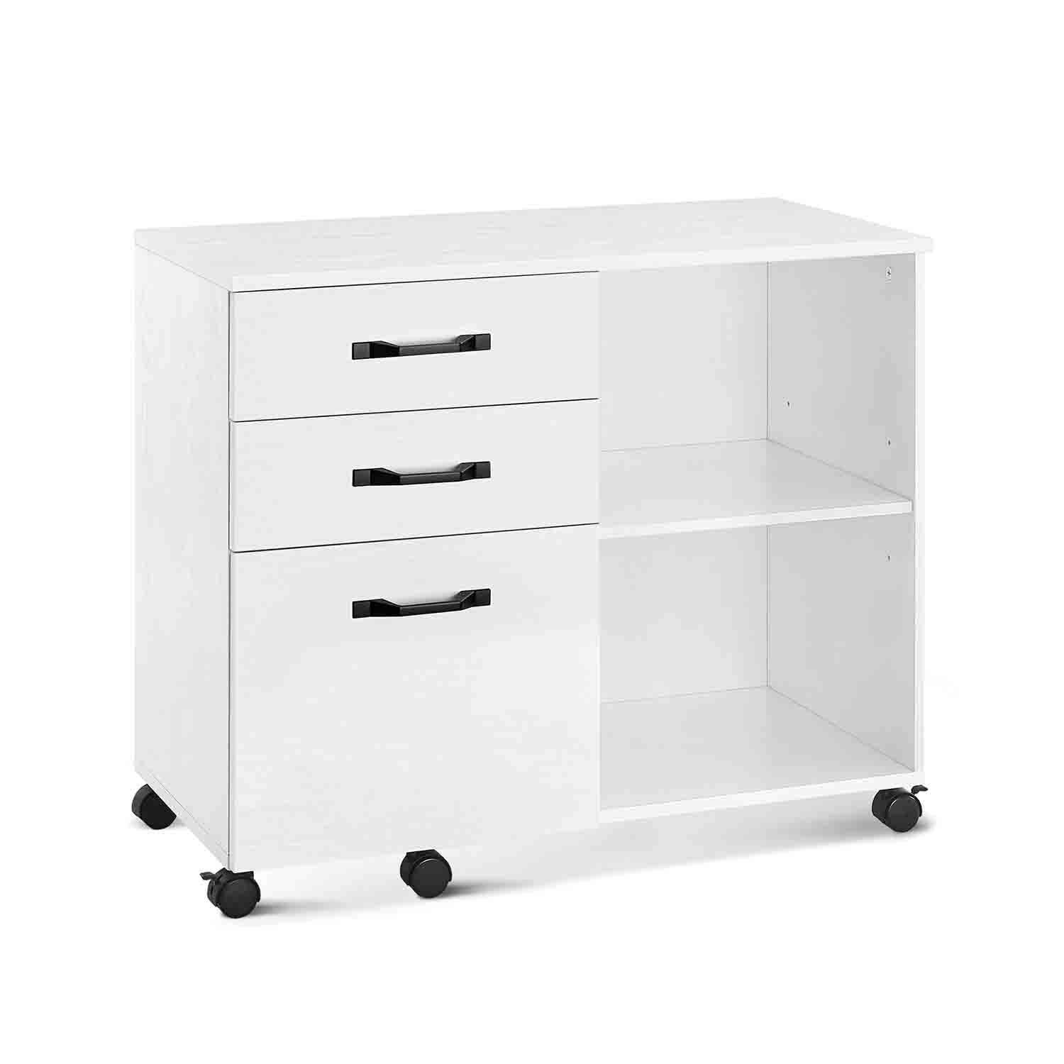 File Cabinet - Wood - White and Rustic Brown - Mobile with Open Compartments