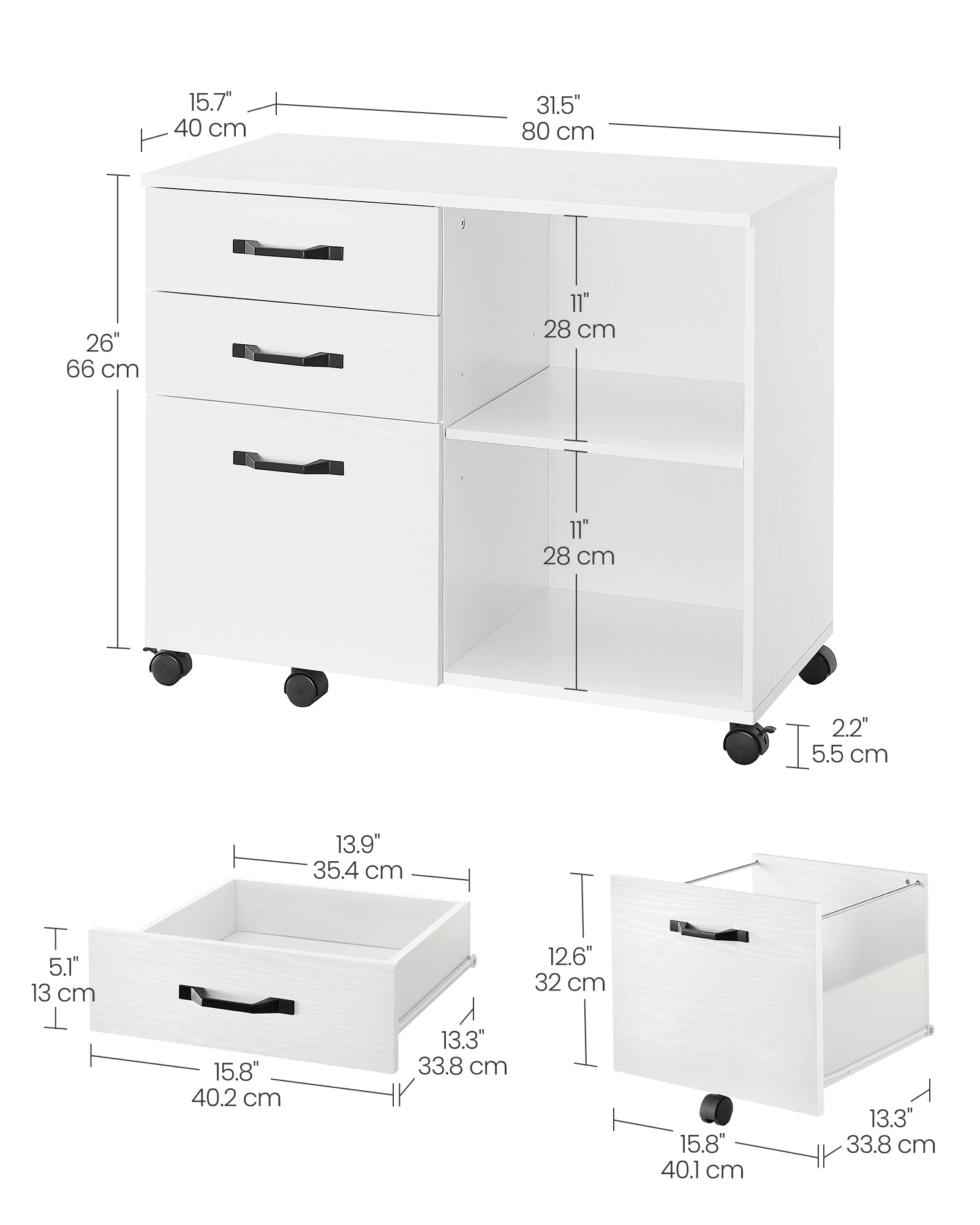 File Cabinet - Wood - White and Rustic Brown - Mobile with Open Compartments