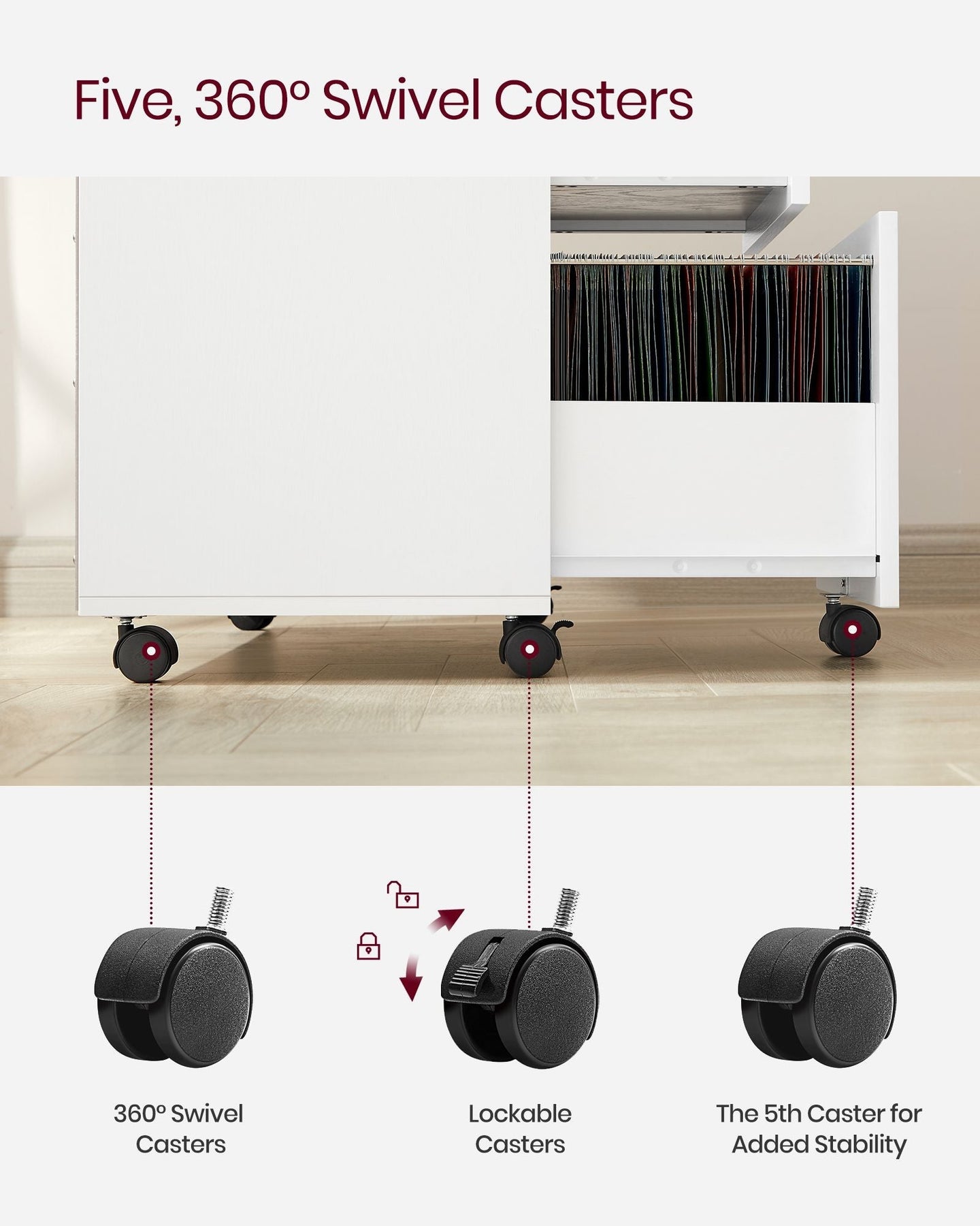 File Cabinet - Wood - White and Rustic Brown - Mobile with Open Compartments