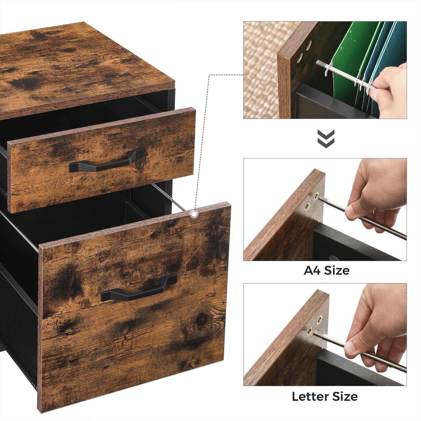 File Cabinet - Particle Board - Rustic Brown - Rolling Design with 2 Drawers