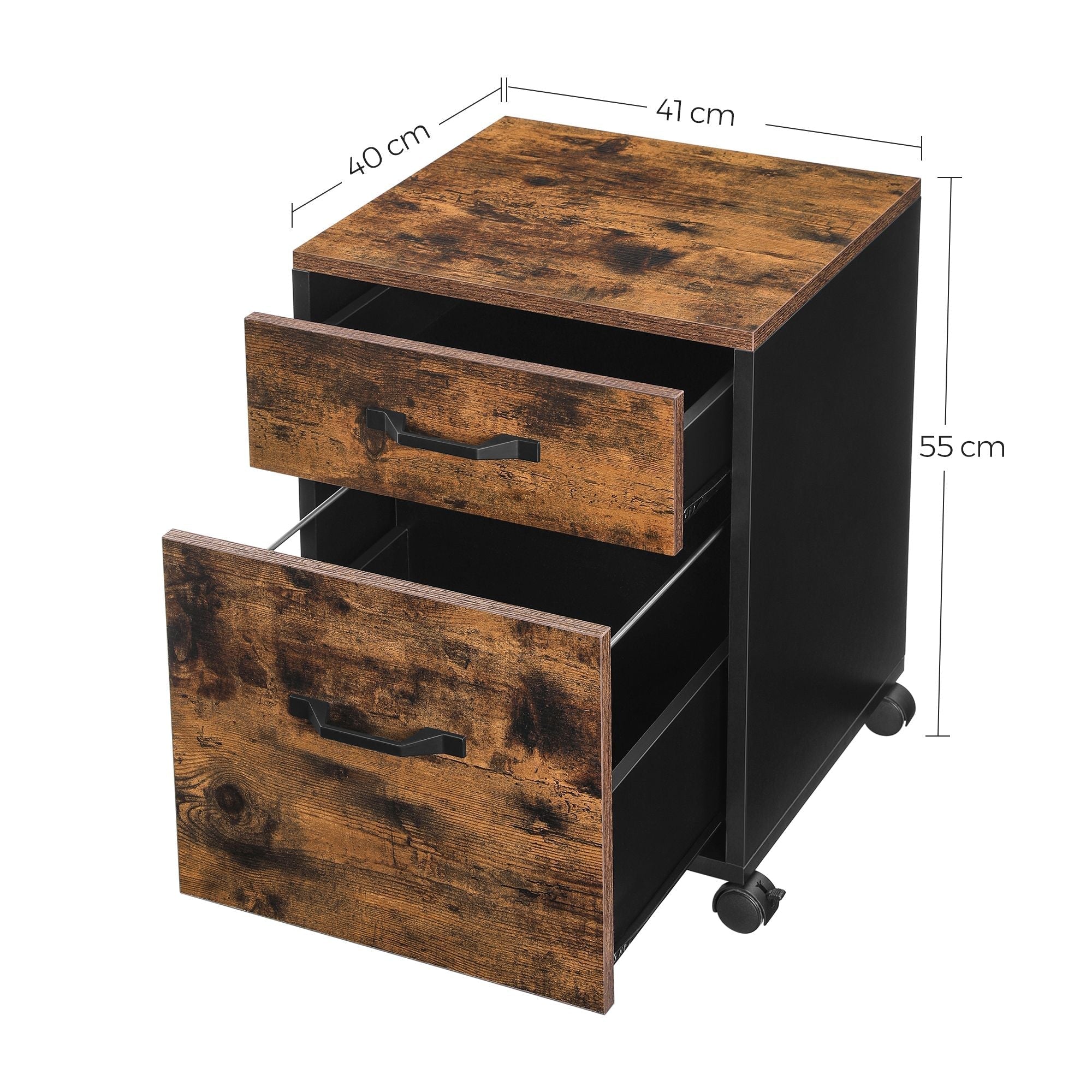 File Cabinet - Particle Board - Rustic Brown - Rolling Design with 2 Drawers