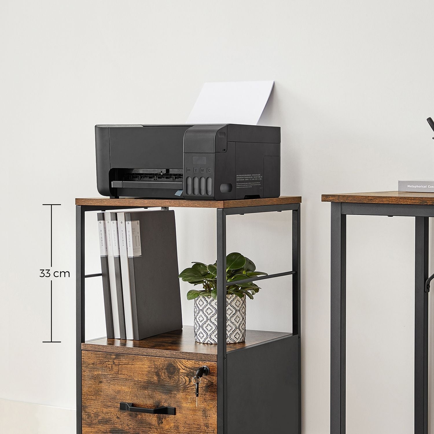 Filing Cabinet - Steel - Rustic Brown and Black - 2 Drawers with Open Shelf