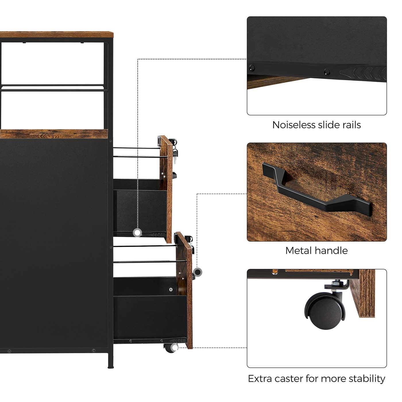 Filing Cabinet - Steel - Rustic Brown and Black - 2 Drawers with Open Shelf