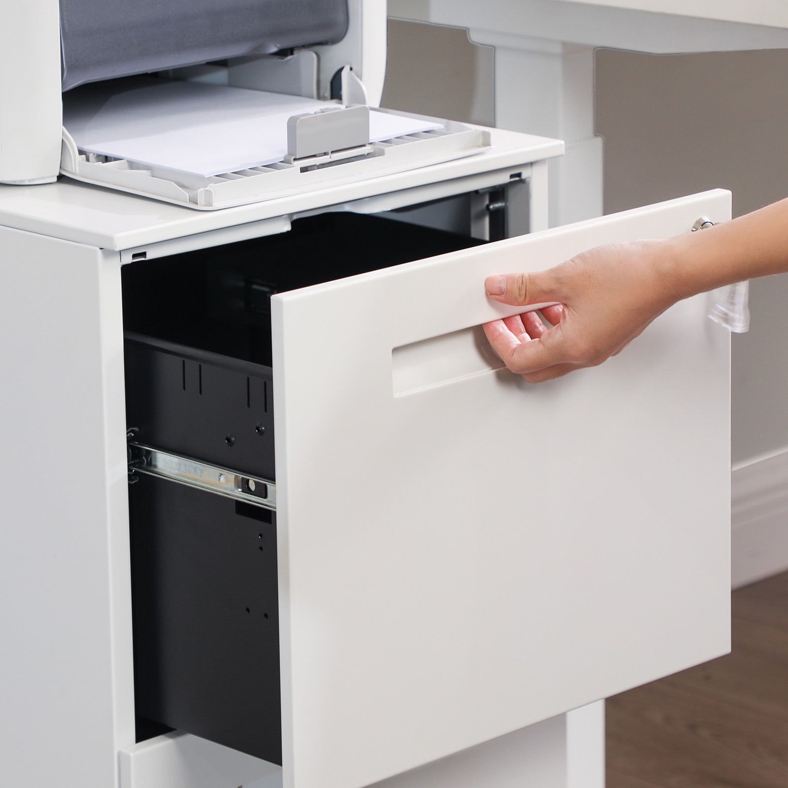Filing Cart - Metal - White - Mobile with 2 Drawers and Lock