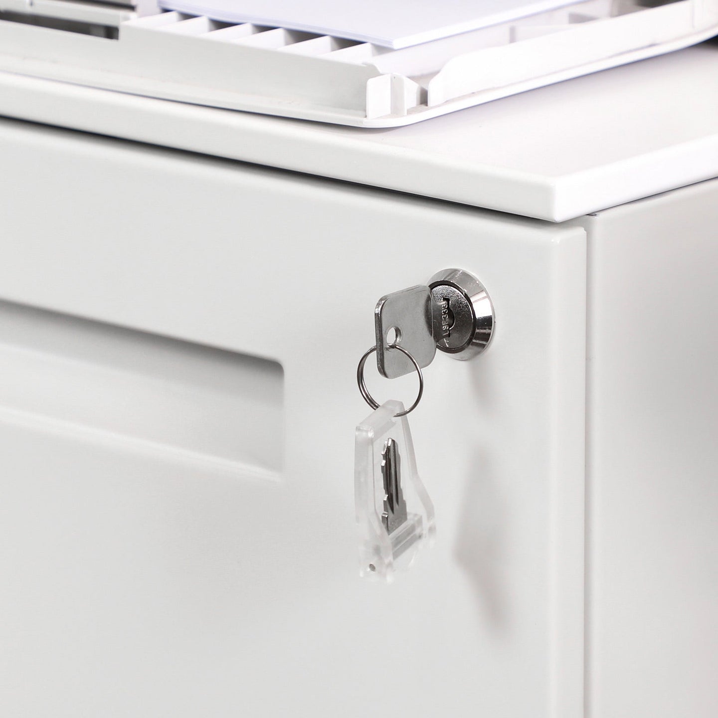 Filing Cart - Metal - White - Mobile with 2 Drawers and Lock