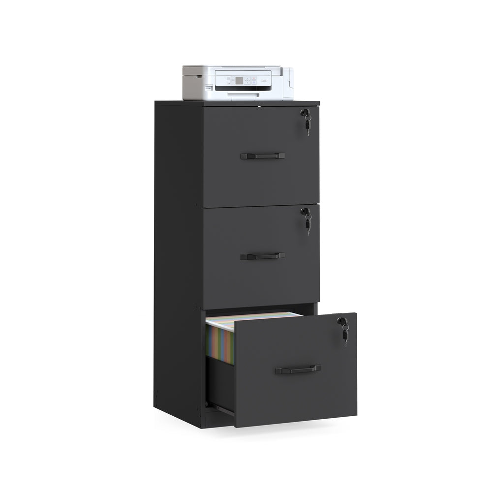 File Cabinet - Wood - Cloud White - Lockable with Adjustable Hanging Rail