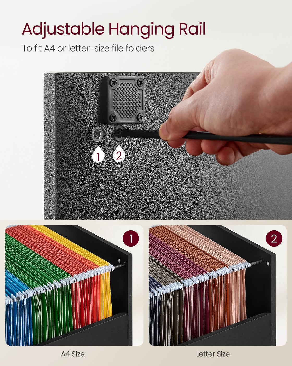Filing Cabinet - Wood - Cloud White - 3 Lockable Drawers with Adjustable Hanging Rail