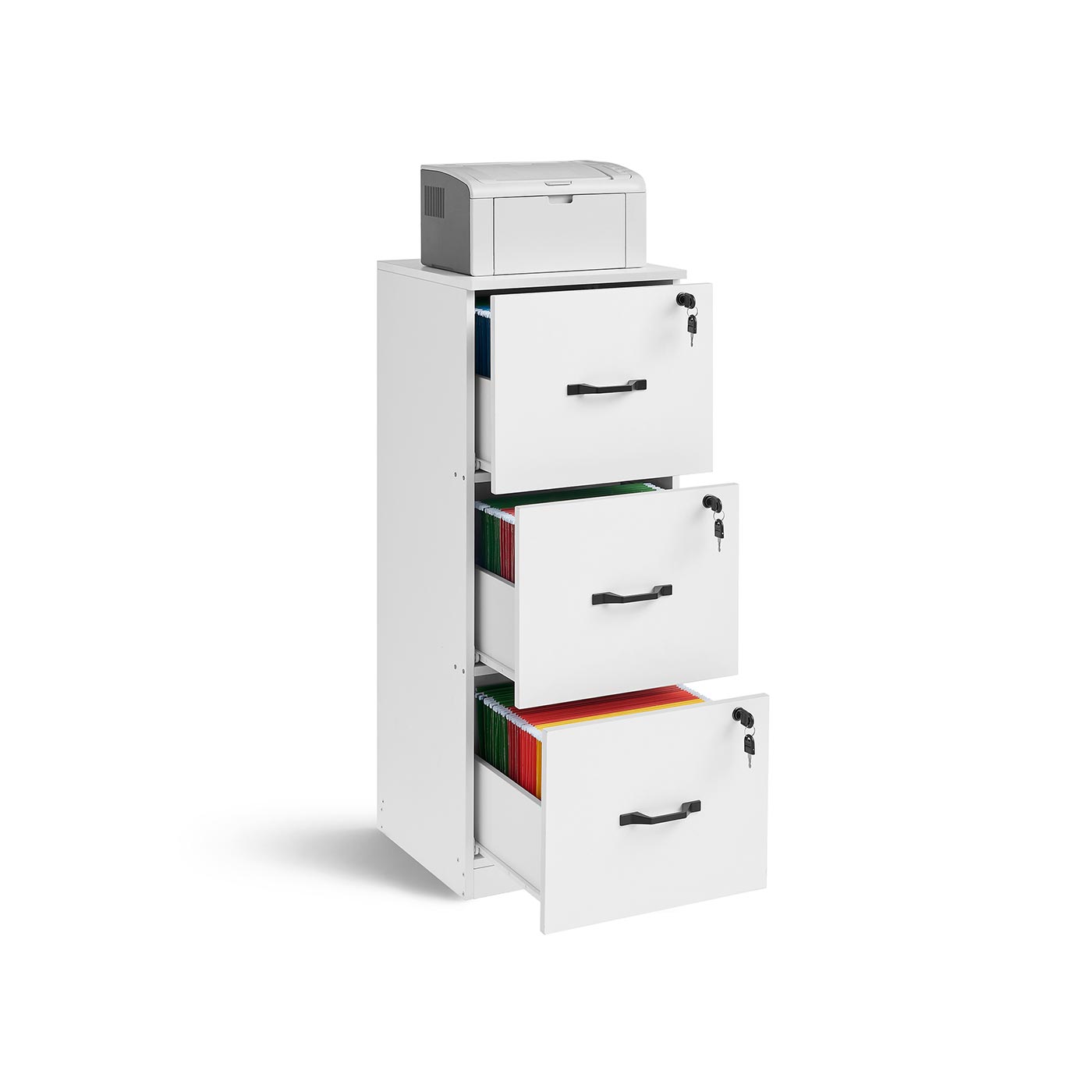 File Cabinet - Wood - Cloud White - Lockable with Adjustable Hanging Rail