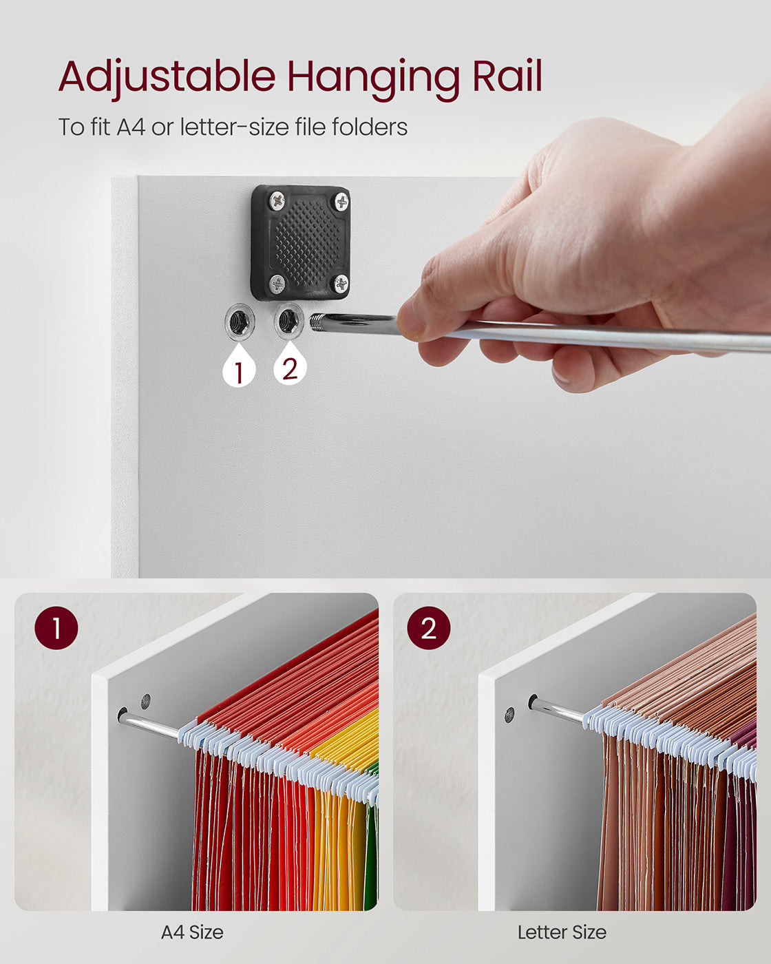 File Cabinet - Wood - Cloud White - Lockable with Adjustable Hanging Rail