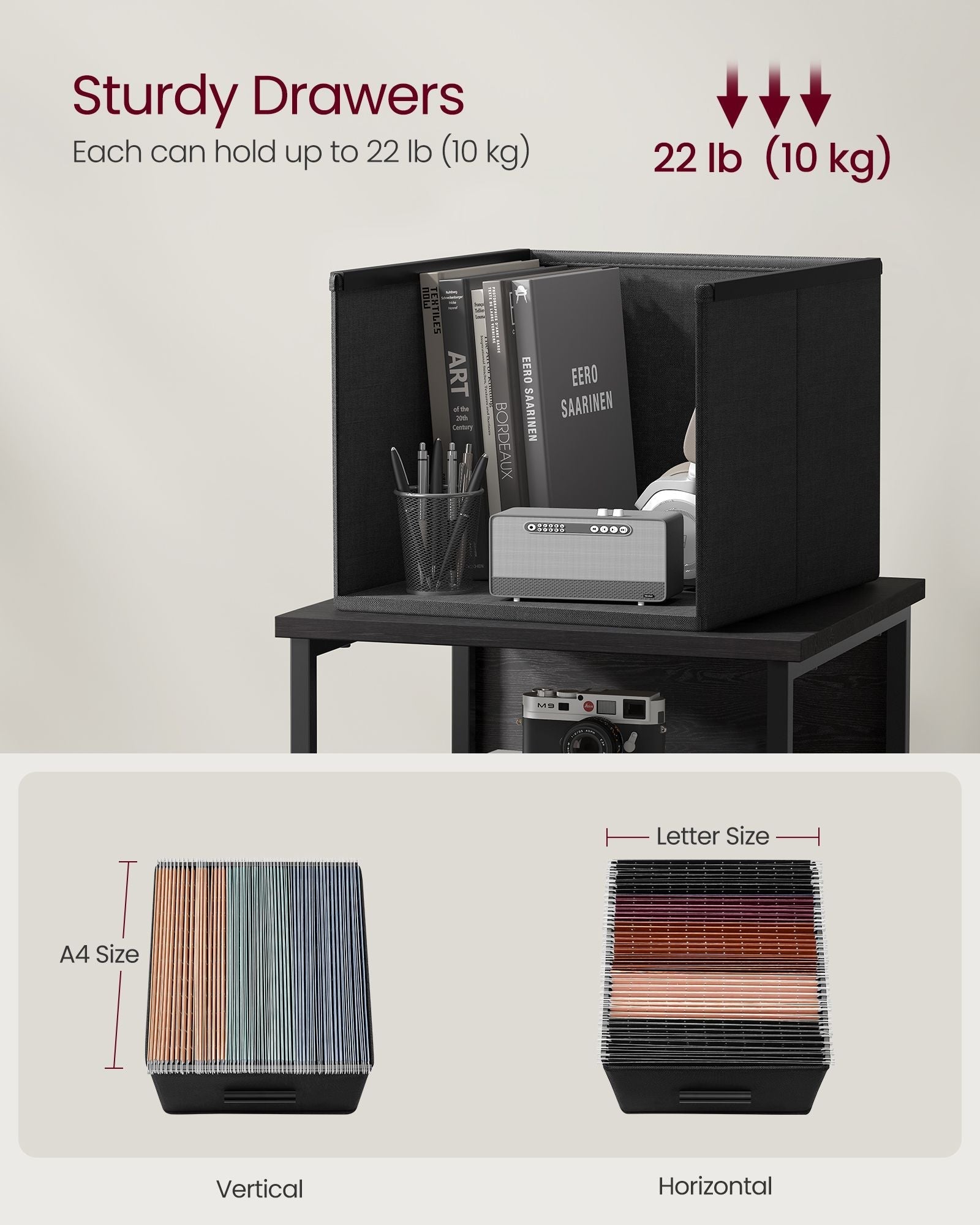 Filing Cabinet - Wood - Ebony Black - 2 Drawers for A4 and Letter-Size Files