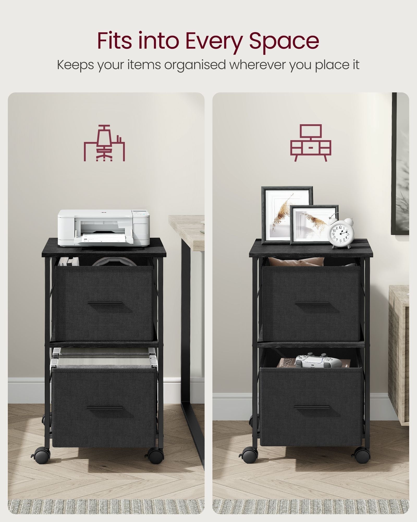 Filing Cabinet - Wood - Ebony Black - 2 Drawers for A4 and Letter-Size Files