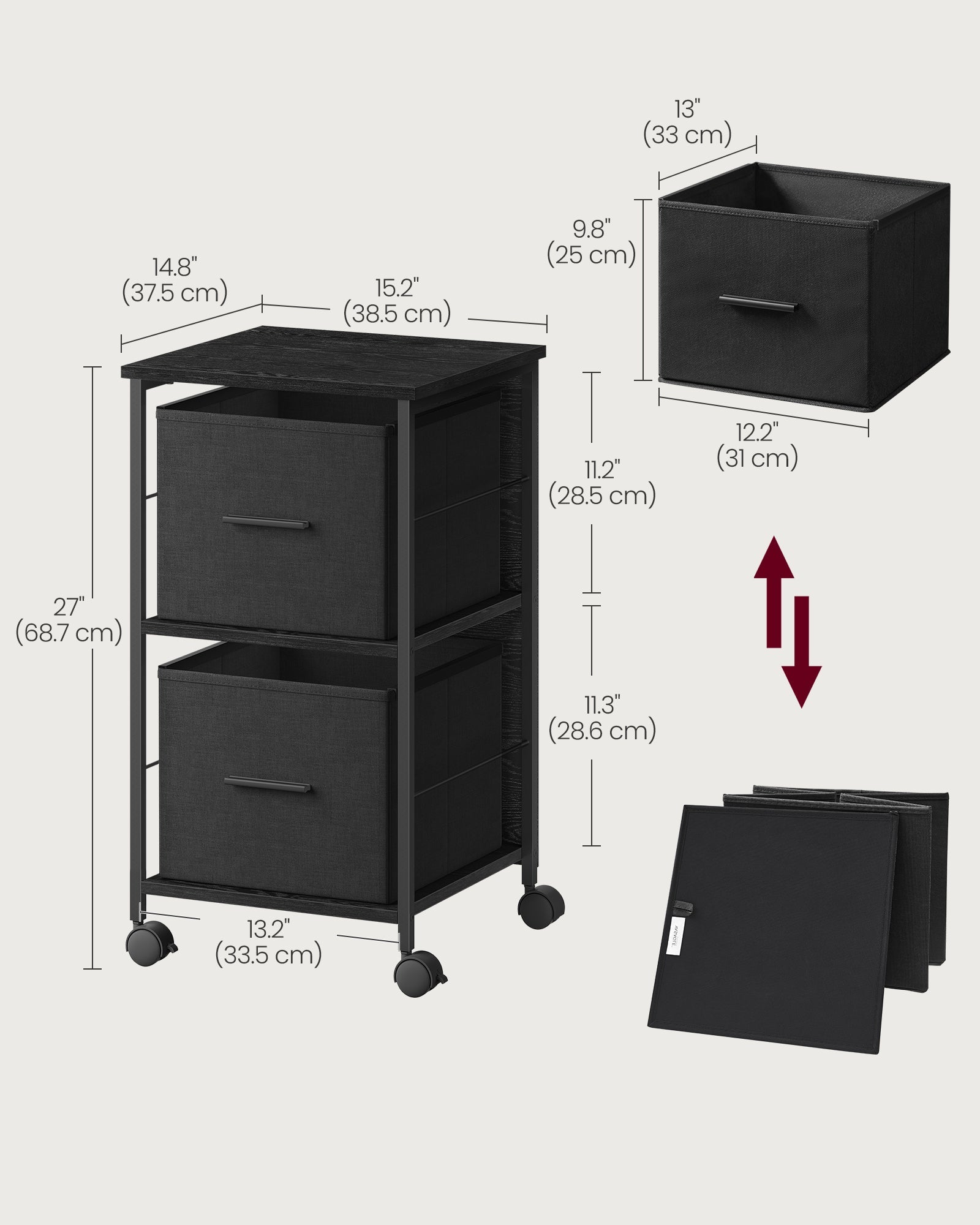 Filing Cabinet - Wood - Ebony Black - 2 Drawers for A4 and Letter-Size Files