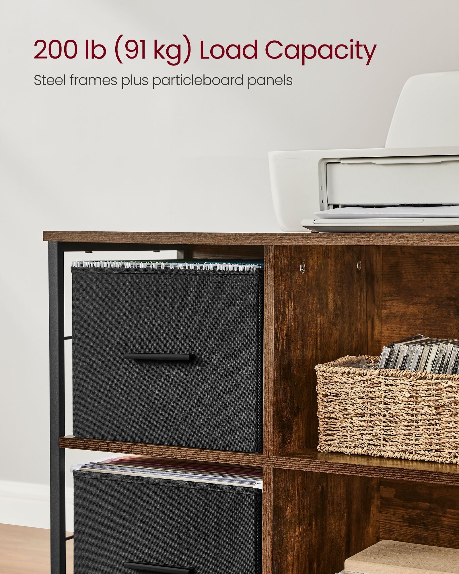 Filing Cabinet - Wood - Brown - 2 Drawers with Shelf and Printer Stand