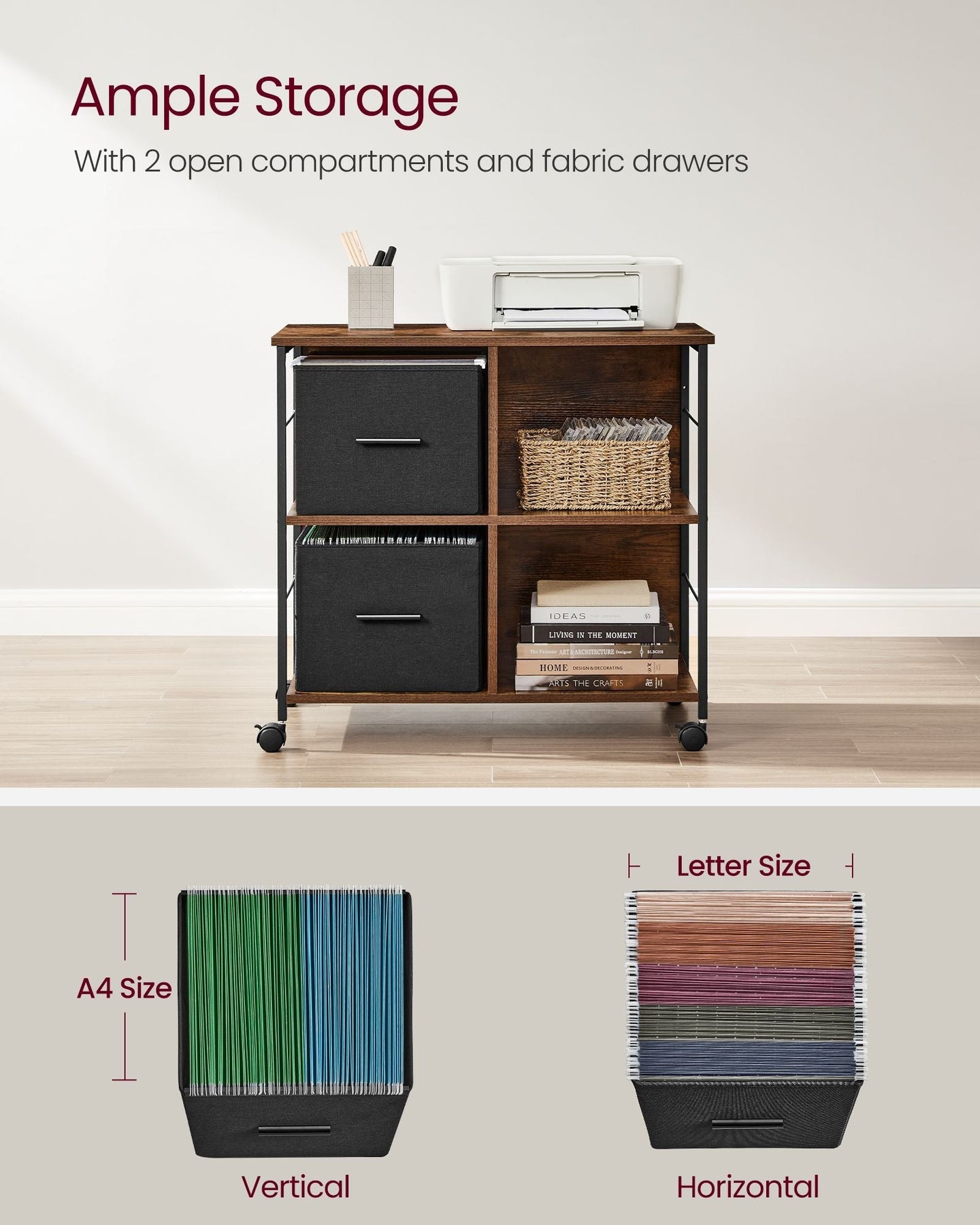 Filing Cabinet - Wood - Brown - 2 Drawers with Shelf and Printer Stand