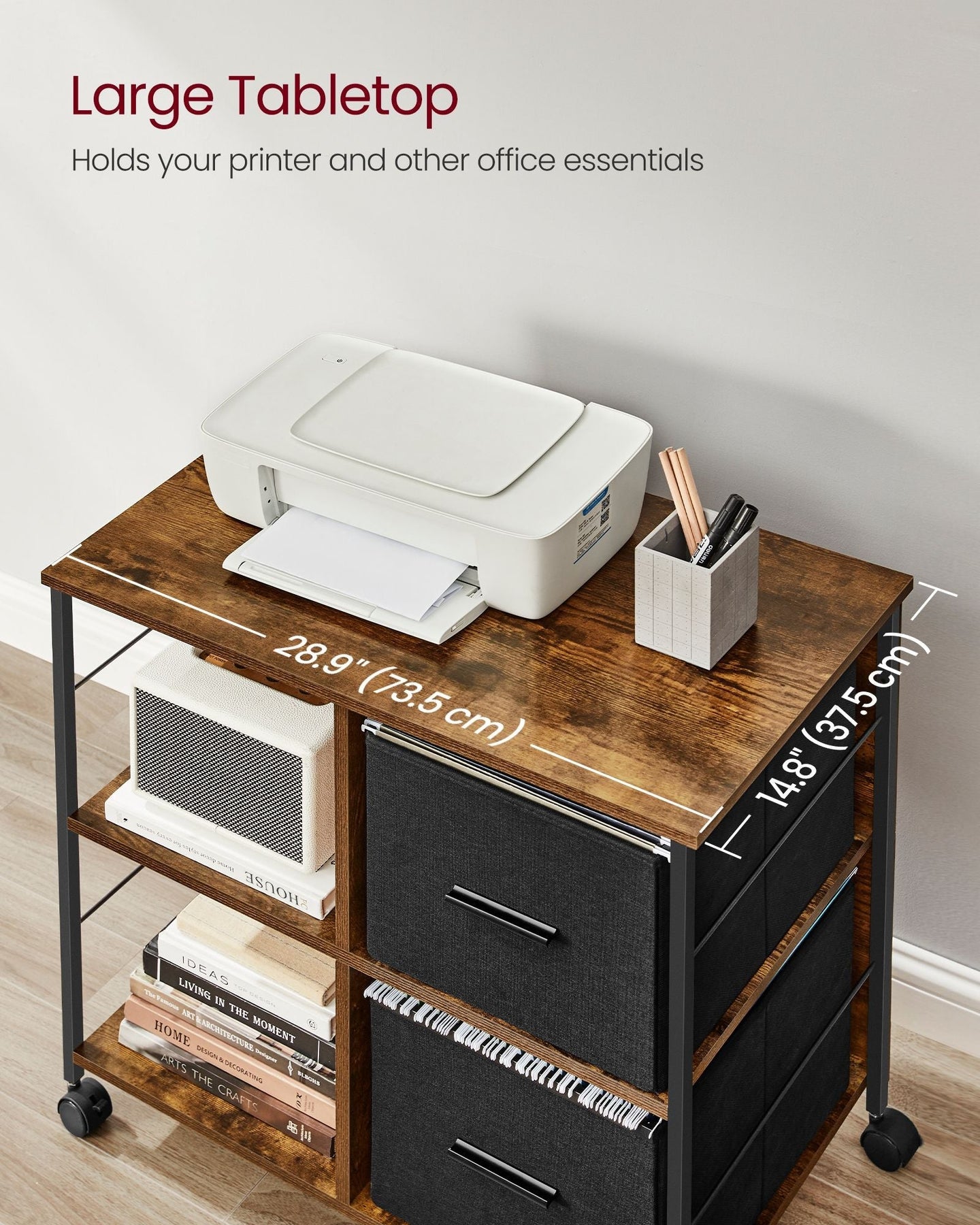 Filing Cabinet - Wood - Brown - 2 Drawers with Shelf and Printer Stand