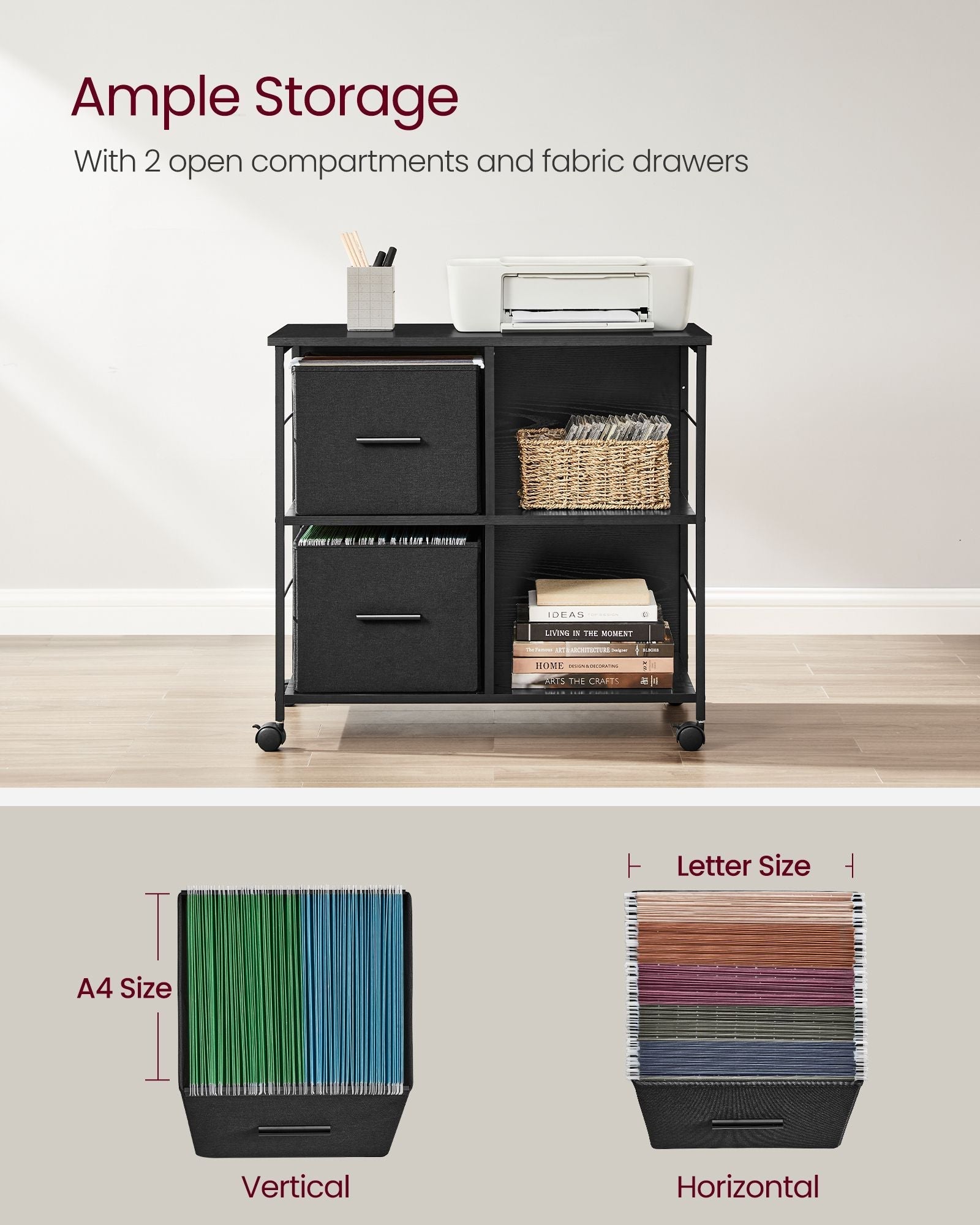 Filing Cabinet - Wood - Brown - 2 Drawers with Shelf and Printer Stand