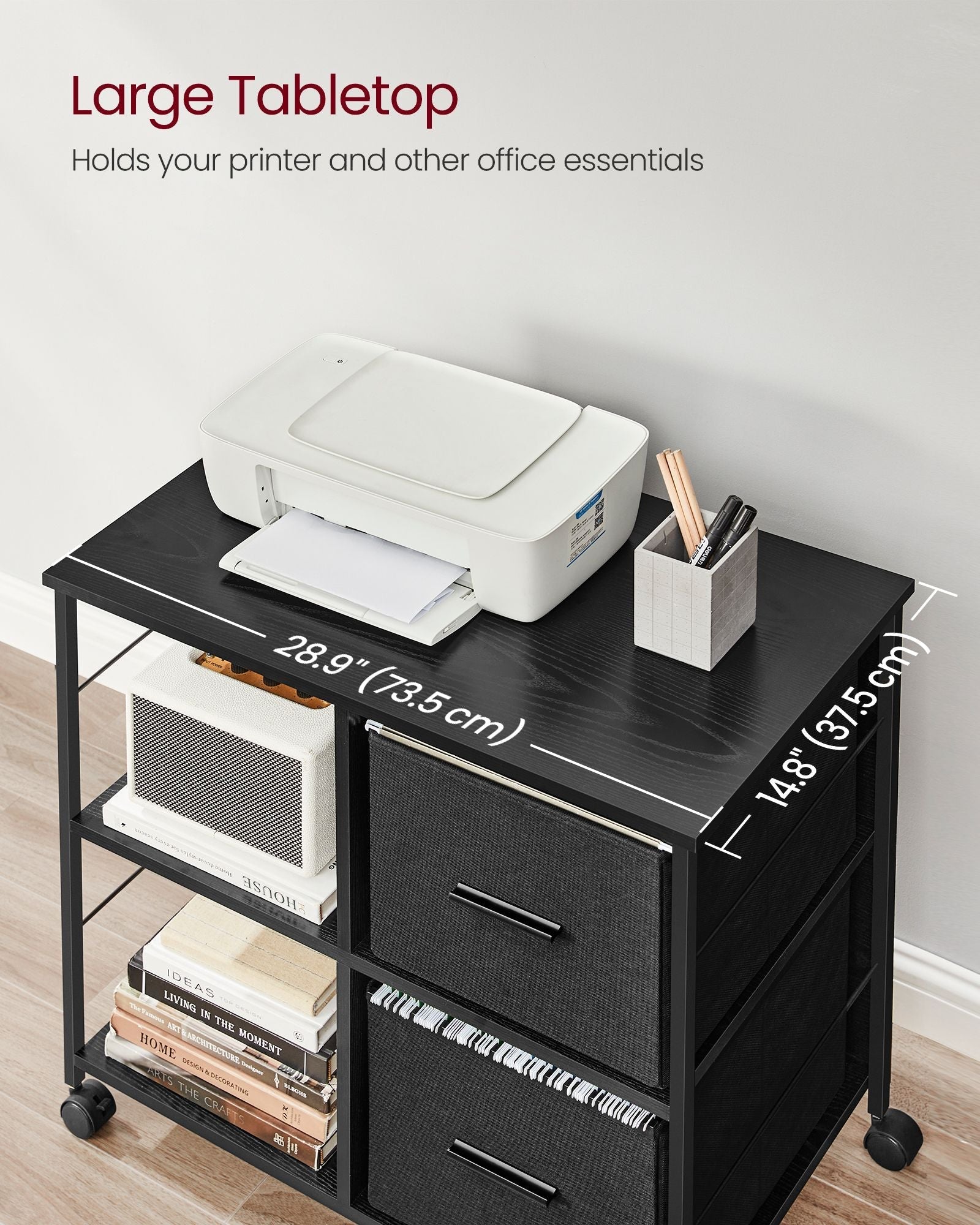 Filing Cabinet - Wood - Brown - 2 Drawers with Shelf and Printer Stand