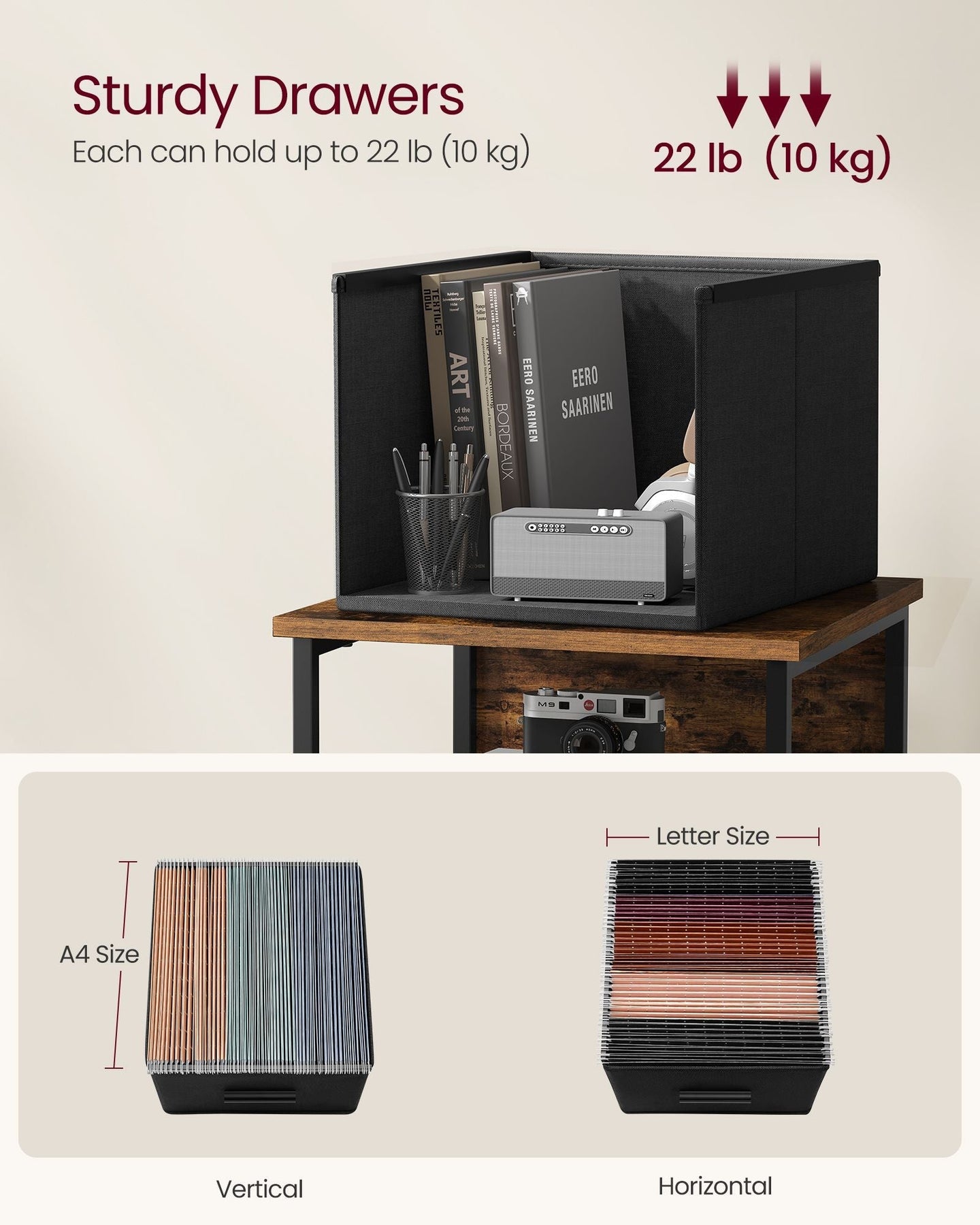 Filing Cabinet - Wood - Rustic Brown - Multi-Functional with 3 Drawers and Bookshelf