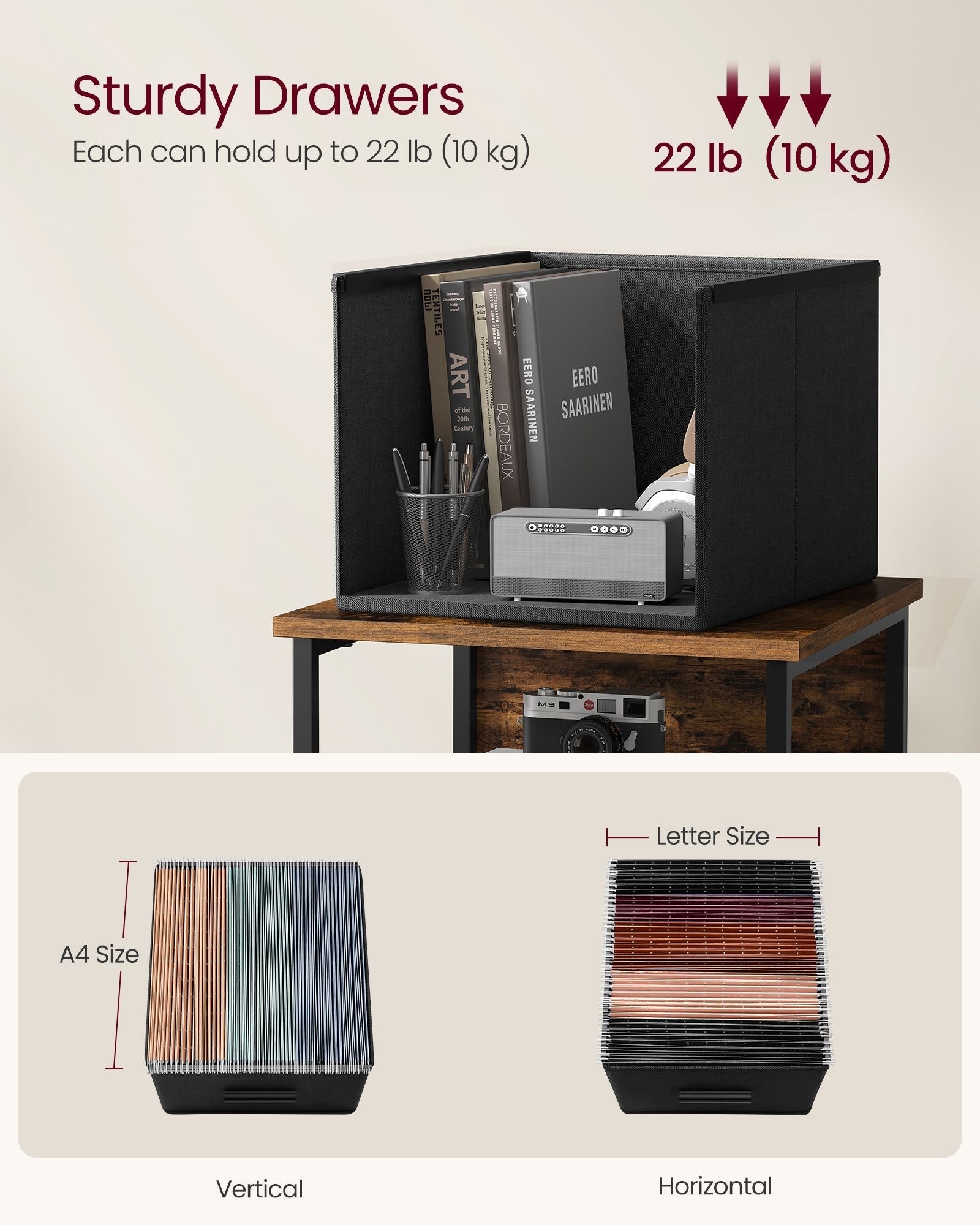 Filing Cabinet - Wood - Rustic Brown - Multi-Functional with 3 Drawers and Bookshelf