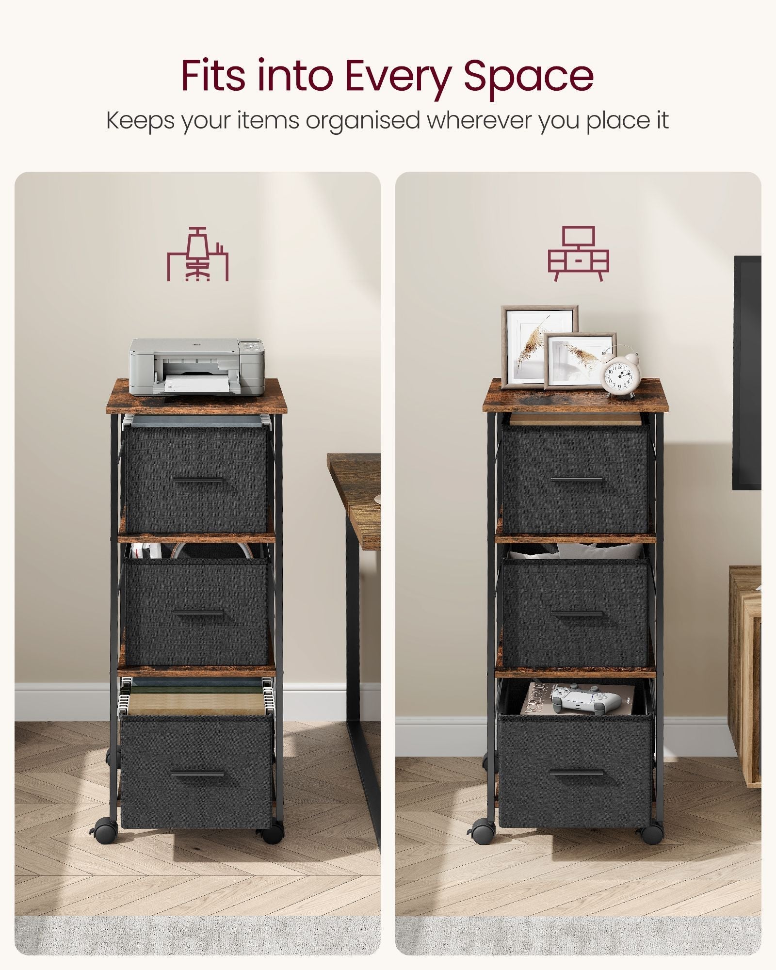 Filing Cabinet - Wood - Rustic Brown - Multi-Functional with 3 Drawers and Bookshelf