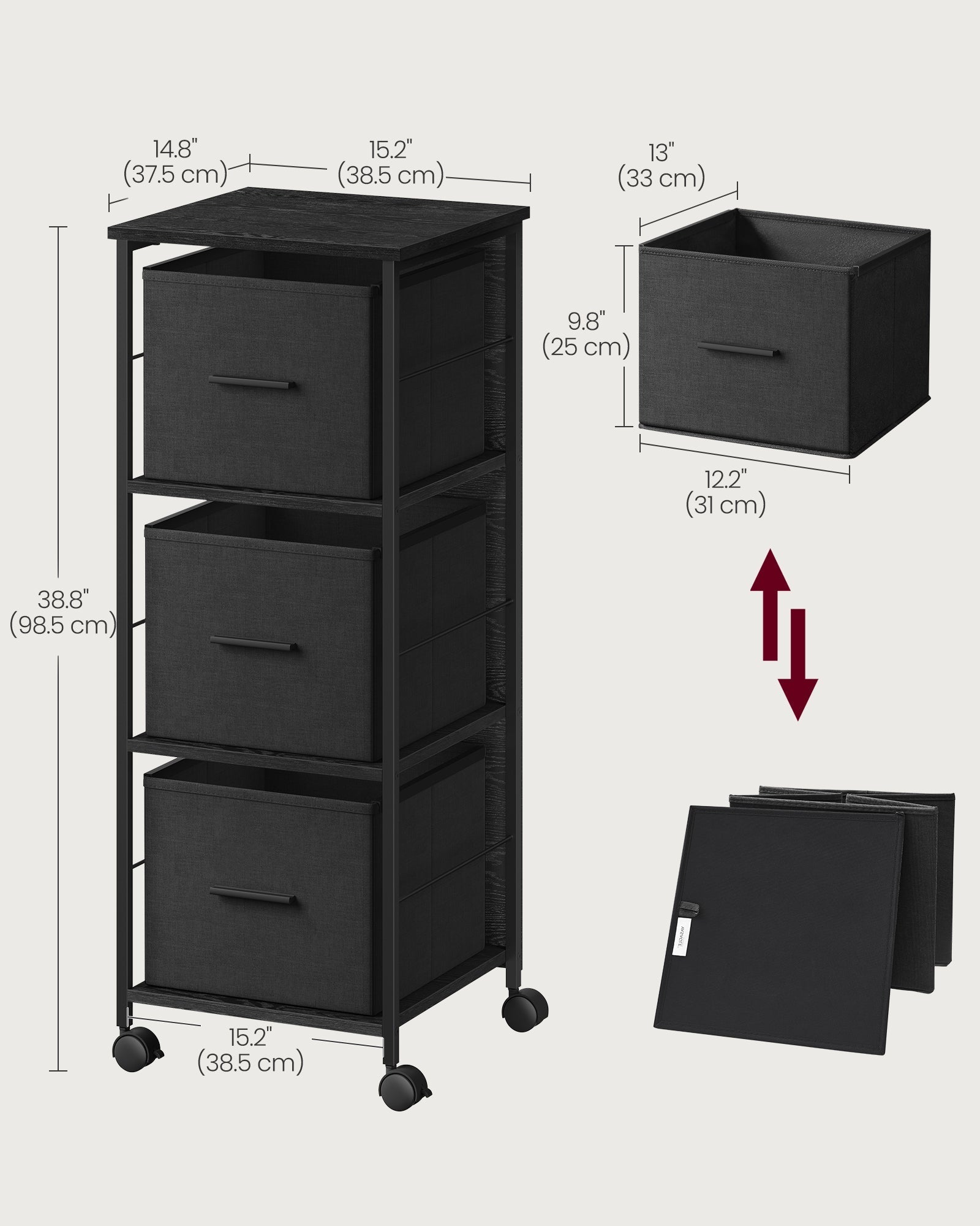 Filing Cabinet - Wood - Ebony Black - 3 Drawers with Bookshelf and Printer Stand