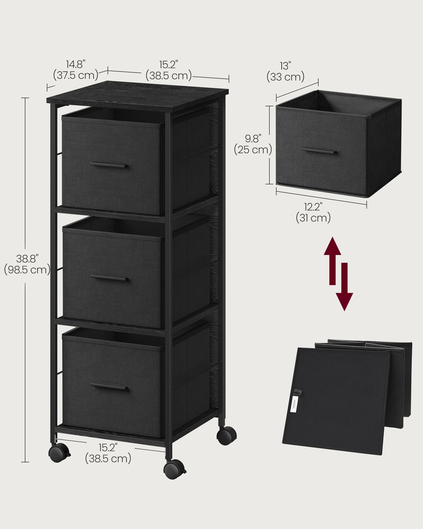 Filing Cabinet - Wood - Ebony Black - 3 Drawers with Bookshelf and Printer Stand