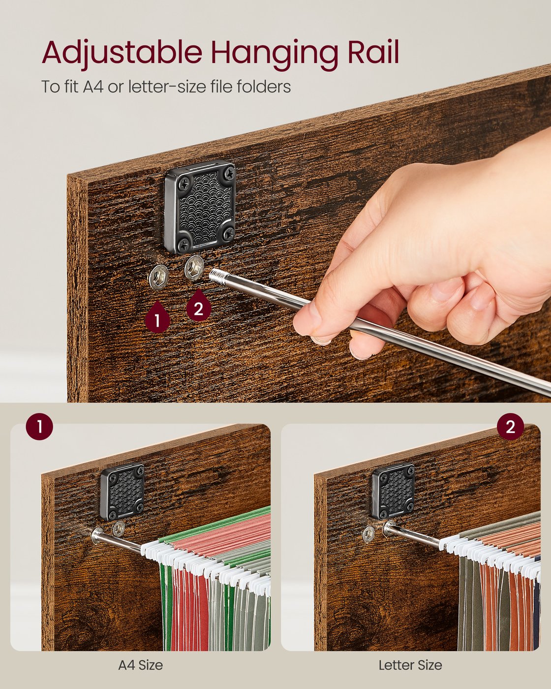 File Cabinet Filing Cabinet for Home Office - Wood - Rustic Brown and Ink Black - with 2 Lockable Drawers