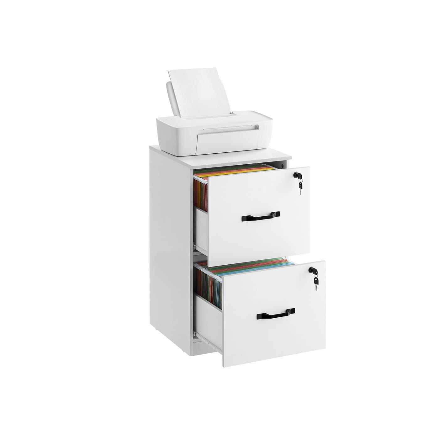 File Cabinet - Wood - Cloud White - Lockable Drawers
