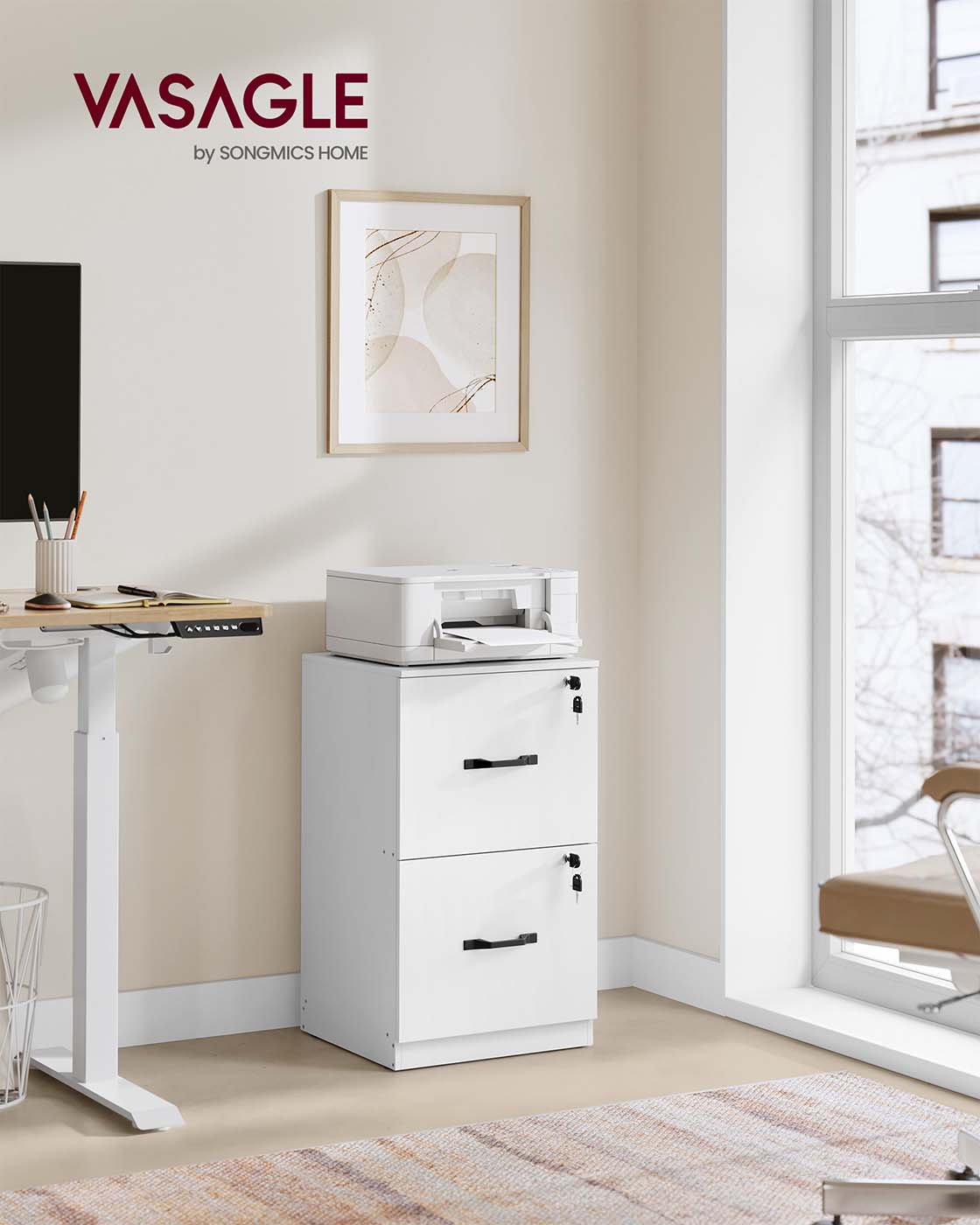 File Cabinet - Wood - Cloud White - Lockable Drawers