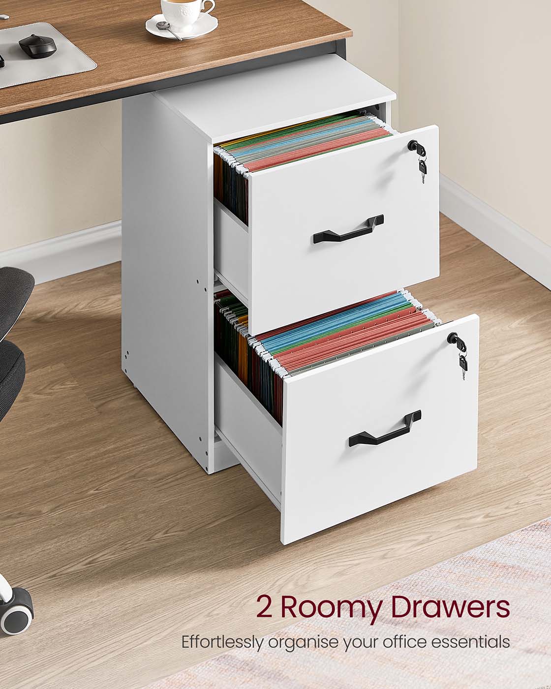 File Cabinet - Wood - Cloud White - Lockable Drawers