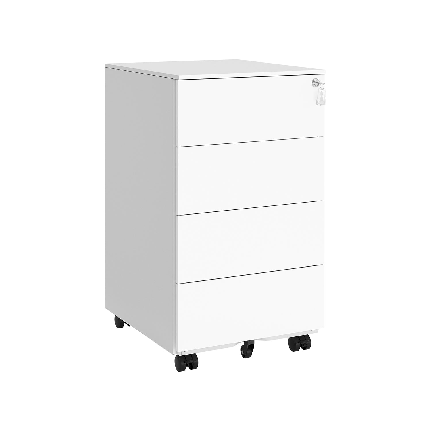 Lockable Mobile File Cabinet - 4 Drawers - Wood - Cloud White