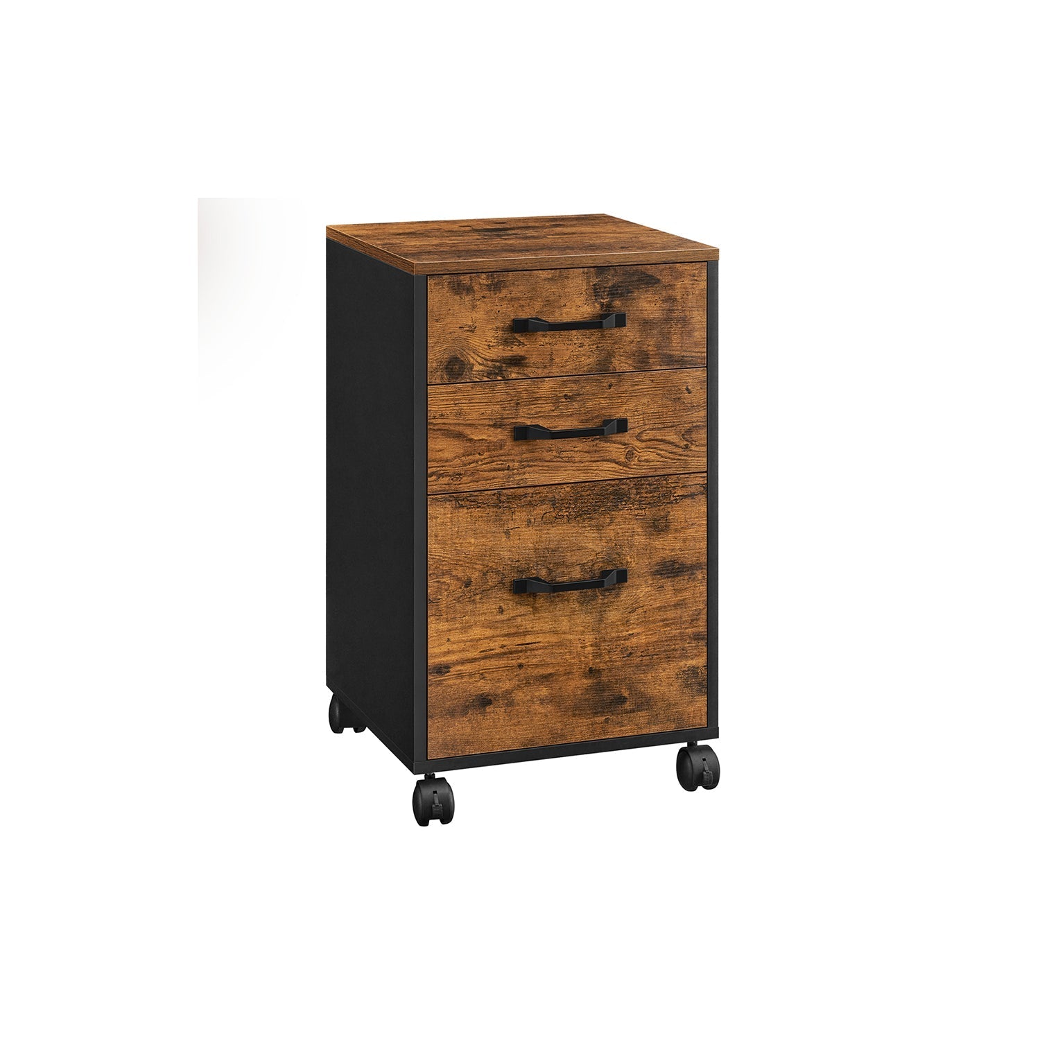 Rolling File Cabinet - Mobile with 3 Drawers - Wood - Rustic Brown