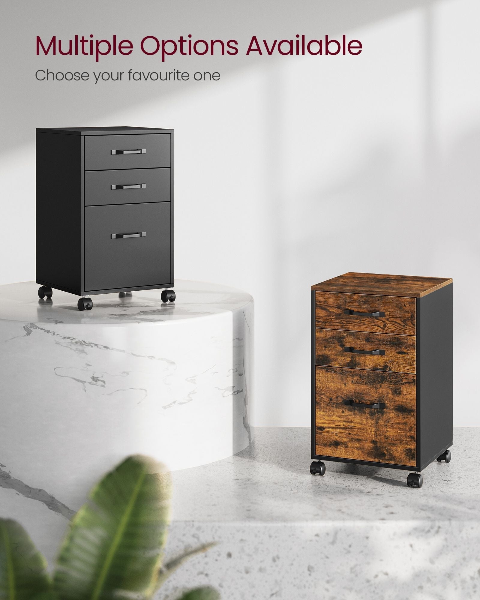 Rolling File Cabinet - Mobile with 3 Drawers - Wood - Rustic Brown